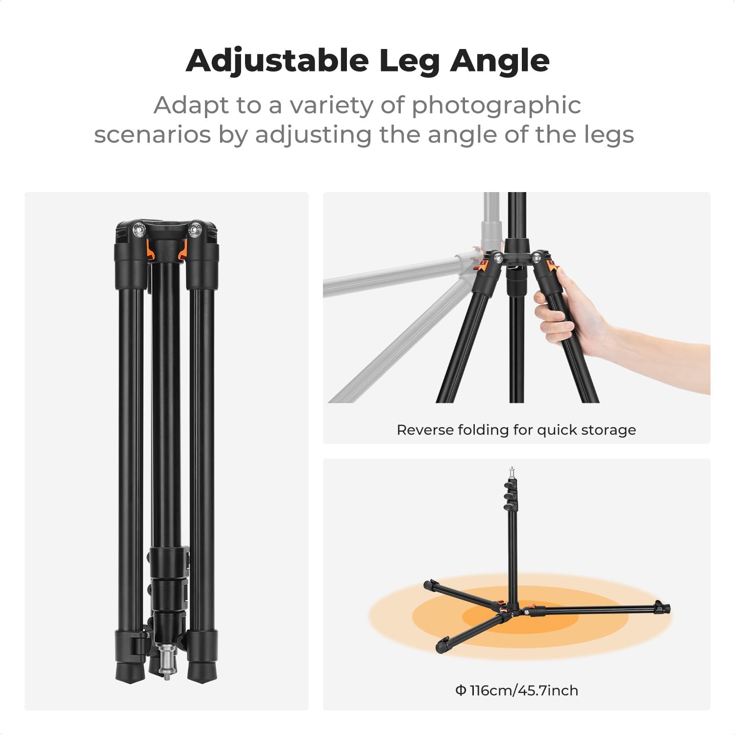 K&F CONCEPT Light Stand, 2.6m/8.5FT Aluminum Light Stand Tripod with Ball Head & Phone Tablet Holder, Portable Photography Stand for Studio Video, Ring Light, Softbox, Camera - Image 7