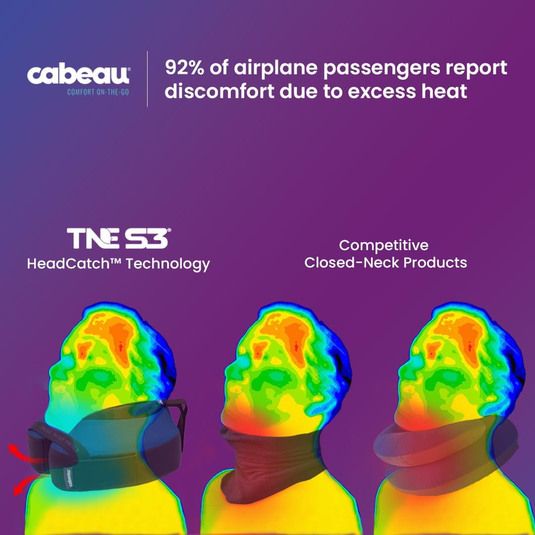Cabeau Travel Neck Pillows for Airplanes – The Neck’s Evolution, TNE S3 – Supportive Memory Foam Design for Long Haul Flights – Attachable Seat Straps and 360° Support (Berlin Grey) - Image 4