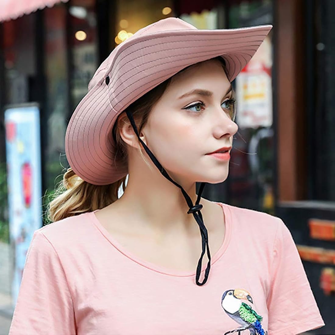 Womens Summer Sun Hat Beach Hat Wide Brim Outdoor UV Protection Hat Packable Mesh Bucket Hat with Ponytail Hole - Image 9