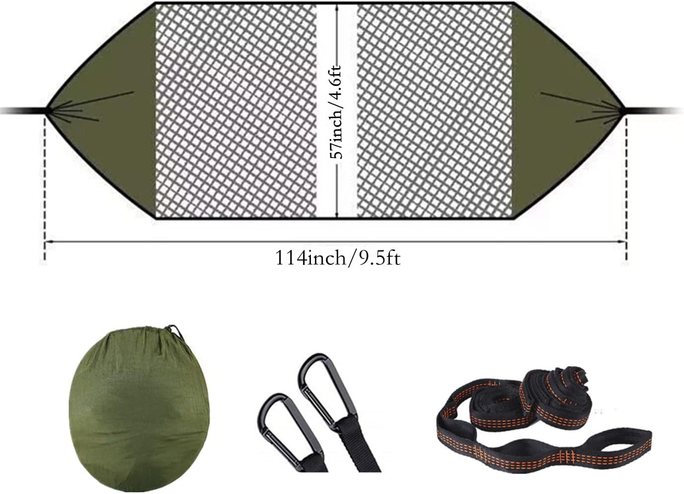 Hammocks for Outside with Mosquito Net,Camping Hammock Lightweight Portable Parachute 2 Person Outdoor Hammock for Indoor Backpacking Survival Travel Patio Army Green - Image 10