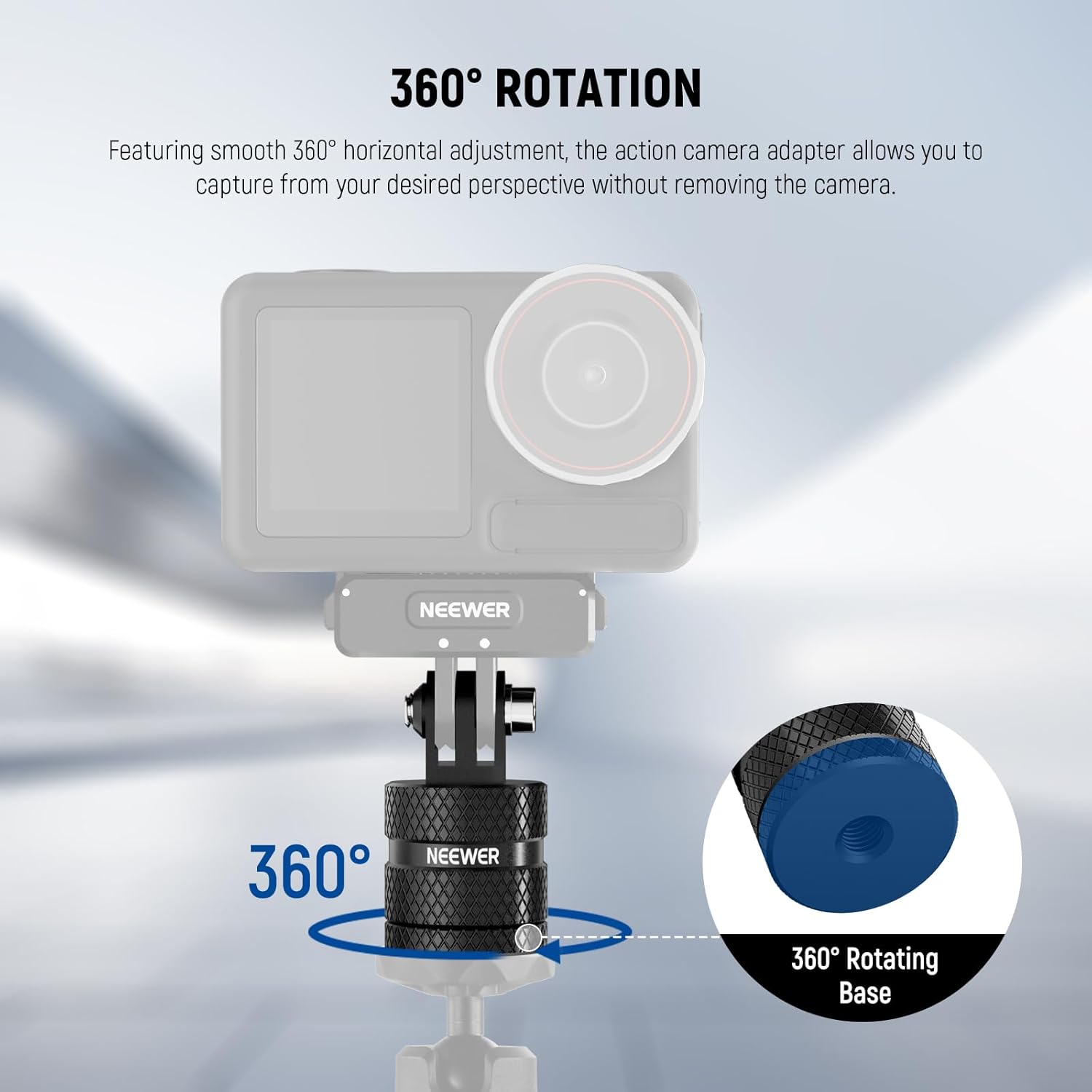 NEEWER Action Camera Tripod Mount Adapter Compatible with GoPro Hero 13 Go Pro 12 11 10 9 Black DJI Osmo Action 5 Pro 4 3, 360° Swivel 1/4"-20 to 3 Prong Mount for Standard 1/4 Accessories, GP-89 - Image 6
