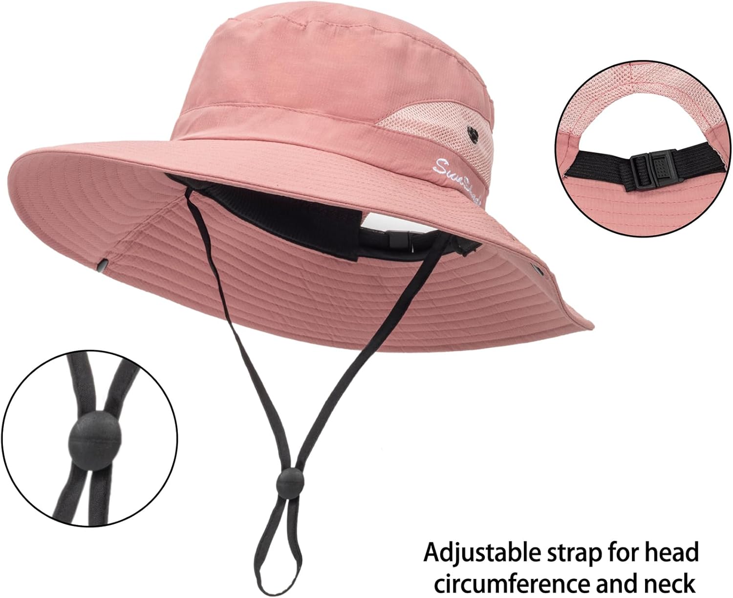 Womens Summer Sun Hat Beach Hat Wide Brim Outdoor UV Protection Hat Packable Mesh Bucket Hat with Ponytail Hole - Image 3