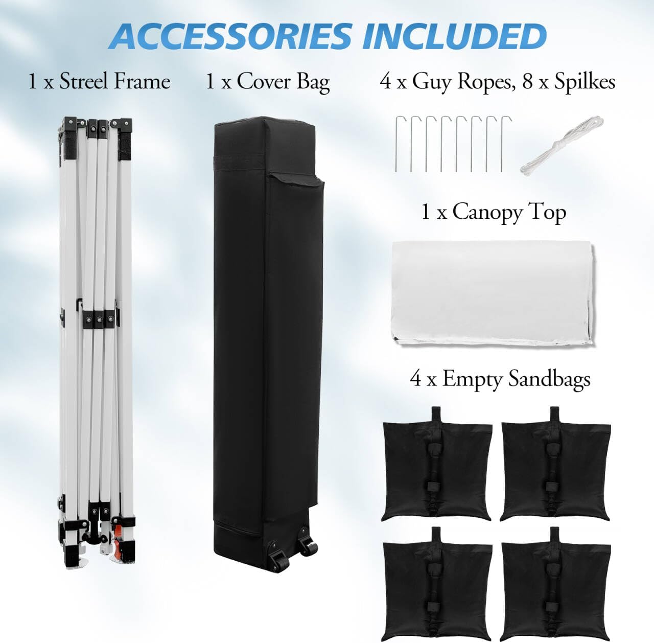 WEIZE Pop up Canopy Tent 10x10ft, 1-Button Push Setup, Instant Portable Shelter, Adjustable Height, Portable Roller Bag, 4 Weight Bags, Guy Ropes & Stakes Included, White - Image 7