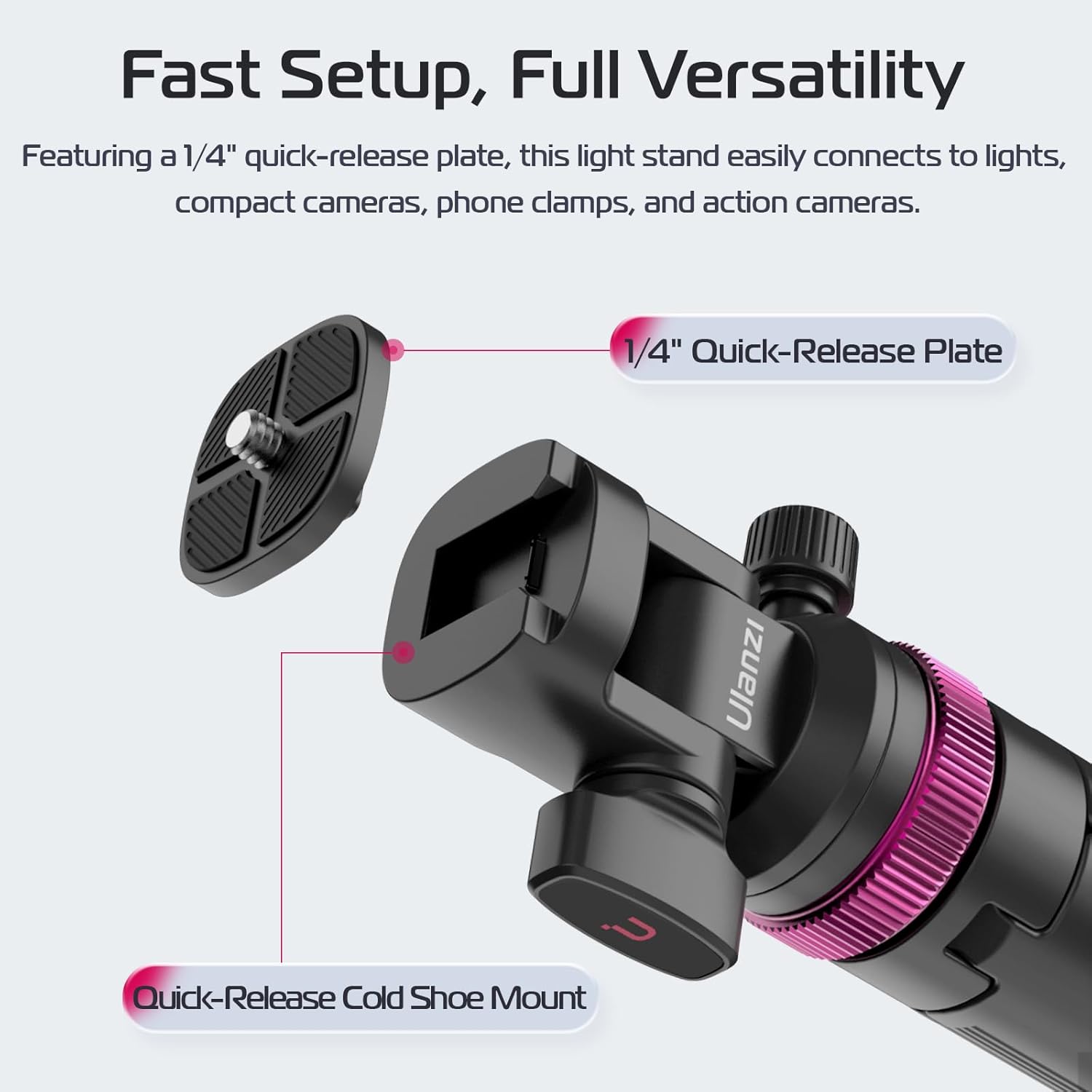 ULANZI MT-89 Extendable Tripod Aluminum, 82" Portable Adjustable Light Stand with 1/4" Screw Quick Release, 360° Ball Head Camera Phone Tripod for Camera Video Light Smartphone, Lightweight for Travel - Image 4