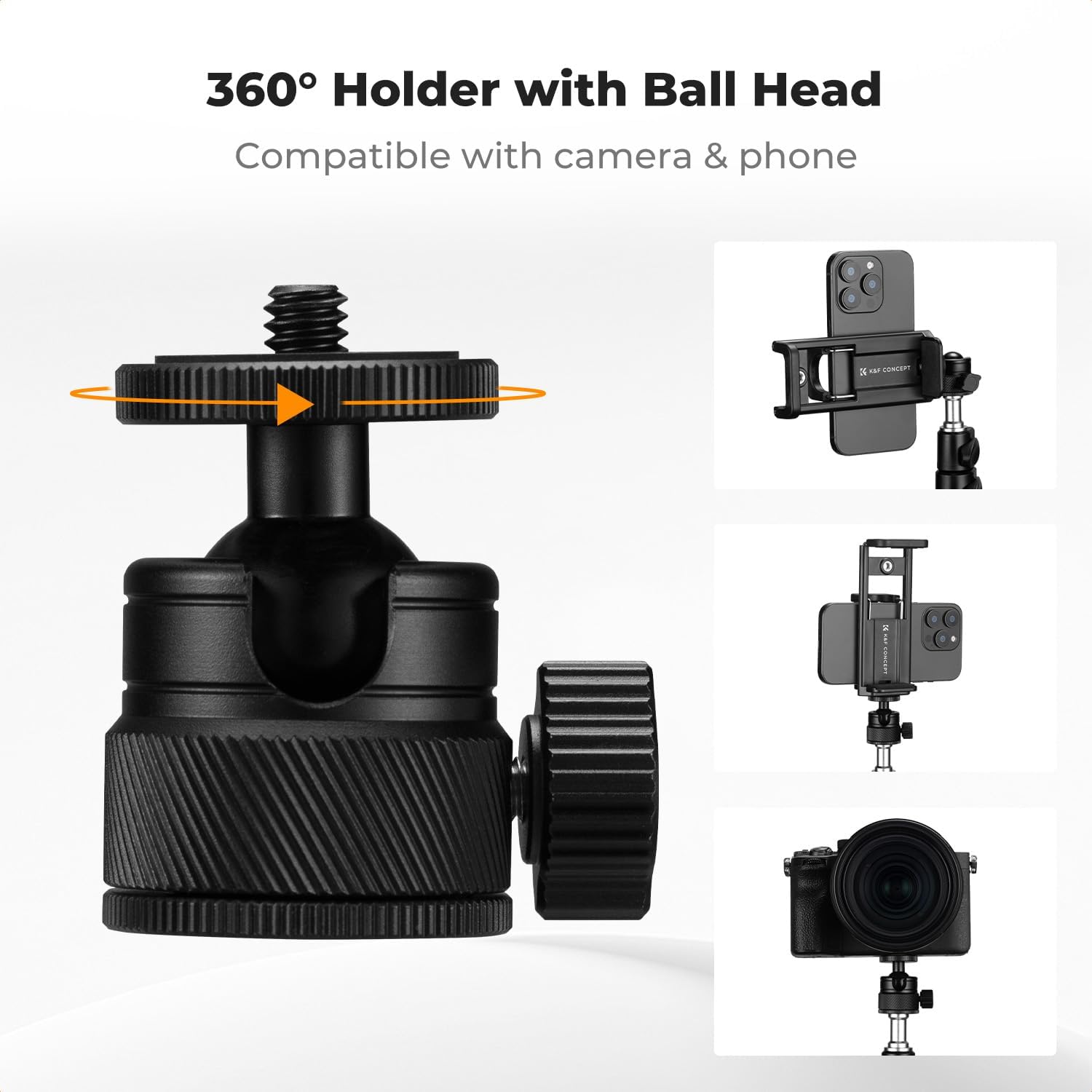 K&F CONCEPT Light Stand, 2.6m/8.5FT Aluminum Light Stand Tripod with Ball Head & Phone Tablet Holder, Portable Photography Stand for Studio Video, Ring Light, Softbox, Camera - Image 5