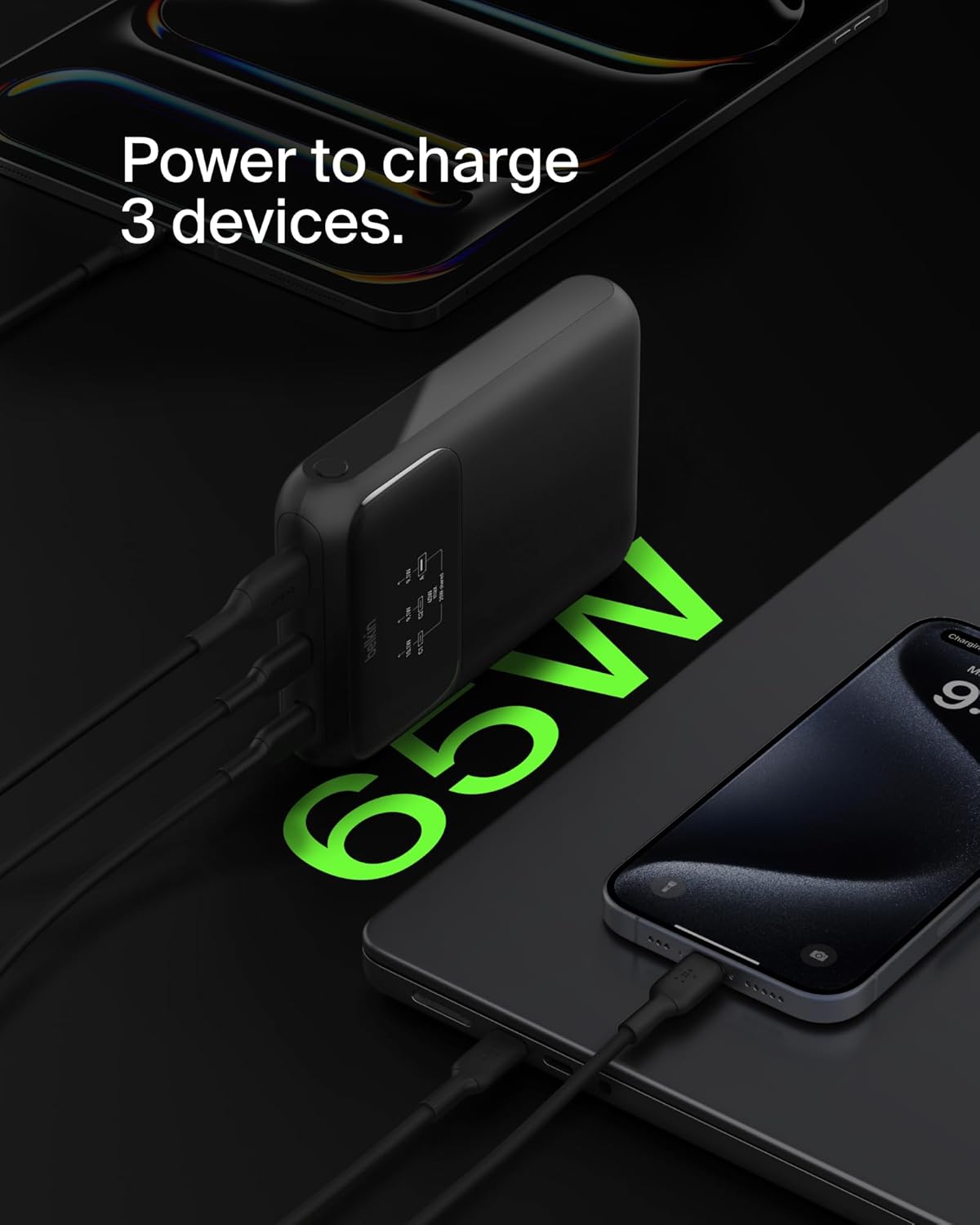 Belkin Portable Charger, 3-Port Laptop Power Bank 20000 mAh - USB-C & USB-A Ports, 65W iPhone Charger Fast Charging - MacBook, Apple iPhone 17, iPad, Samsung Galaxy S25, Nintendo Switch 2, etc - Black - Image 5