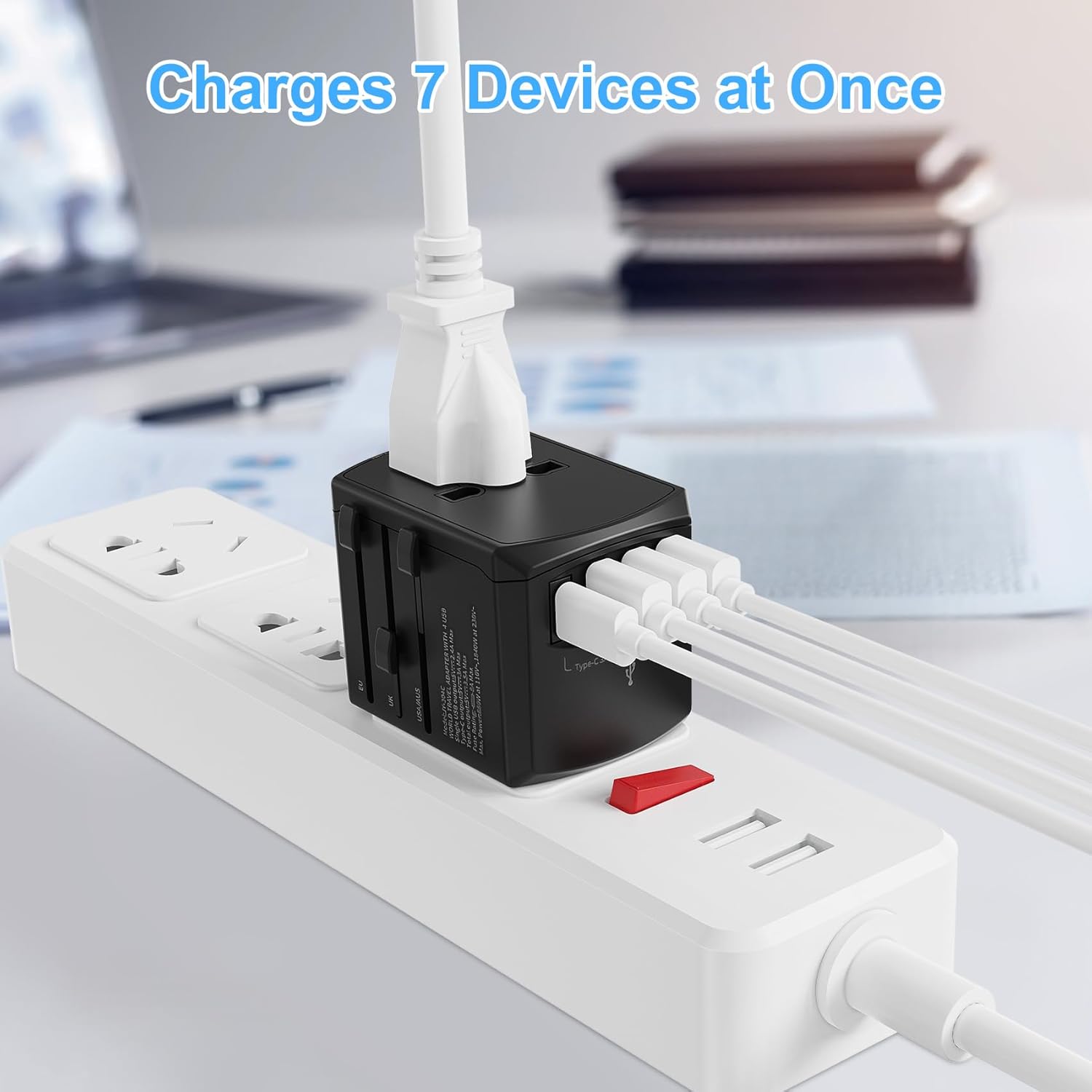 Universal Travel Adapter, 6-Port 6.0A 30W International Power Adapter with 4 USB-A, 2 USB-C Ports & 1 AC Outlet, European Travel Plug Adapter Travel Essentials(Type C/G/A/I) - Image 8