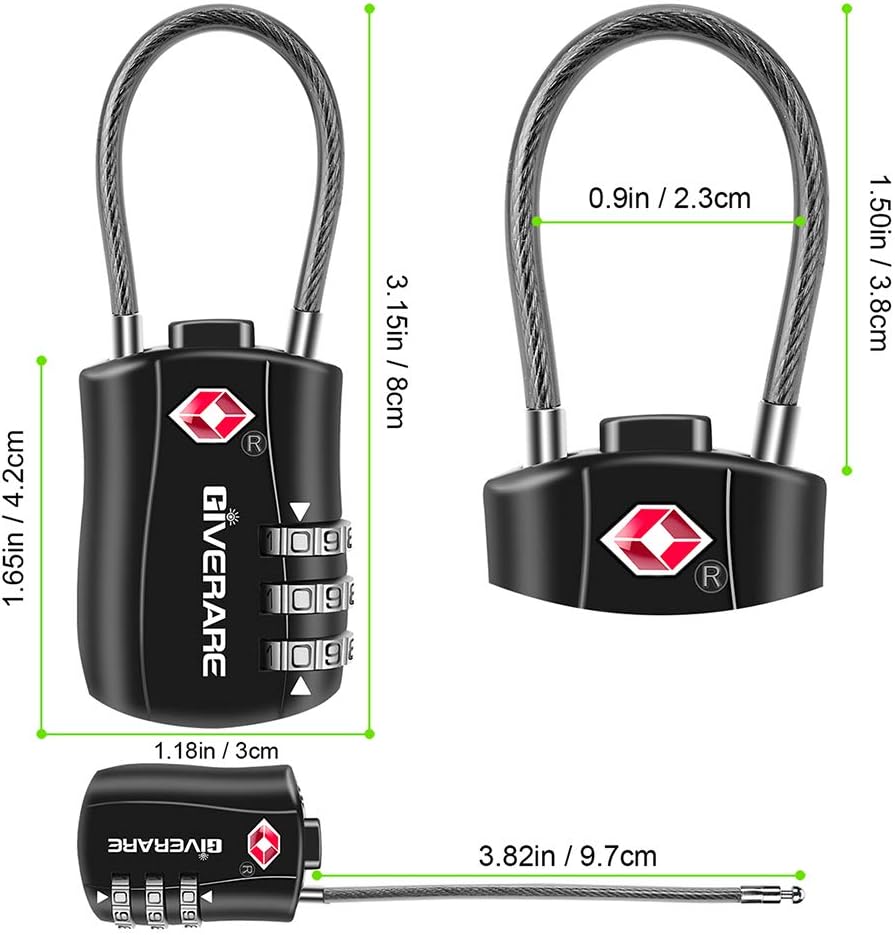 GIVERARE 2 PCS TSA Approved Luggage Locks, Combination Travel Cable Lock, Re-settable 3-Digit Padlocks with Alloy Body, Keyless Travel Sentry Accepted Padlock for Gym Locker, Golf Bag Case-Black - Image 5