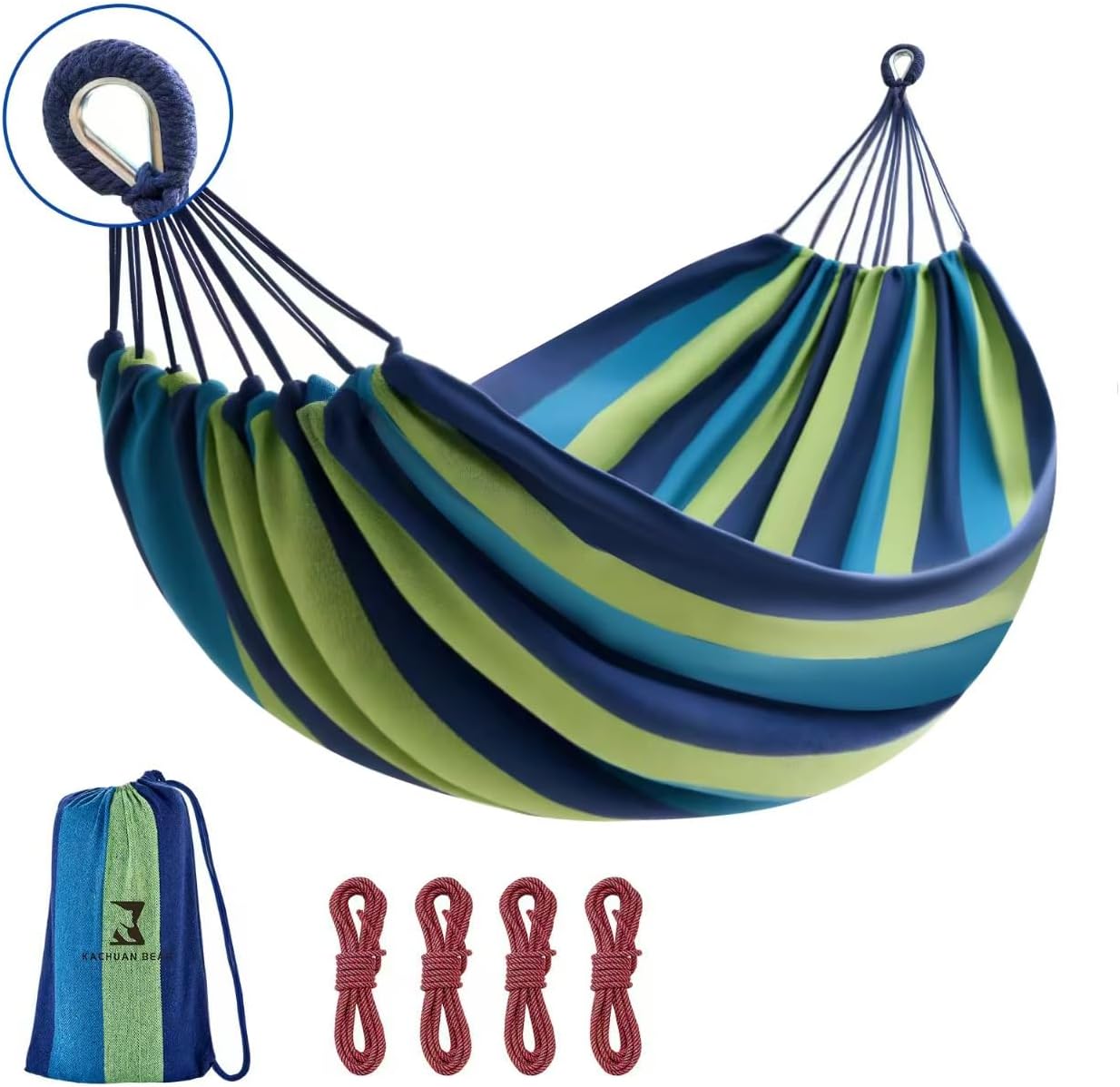 Camping Hammock Comfortable Fabric Hammocks with Tree Straps for Travel Patio Garden, Hanging Sturdy Indoor/Outdoor Hammock Up to 660lbs Portable Hammocks with Travel Bag - Image 2
