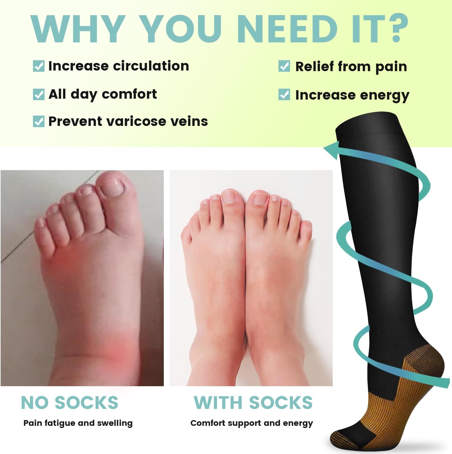 Copper Compression Socks 15-20 mmHg for Men & Women 8 Pairs – Circulation Support for Nurses, Travel, Running, Hiking, Soccer - Image 5