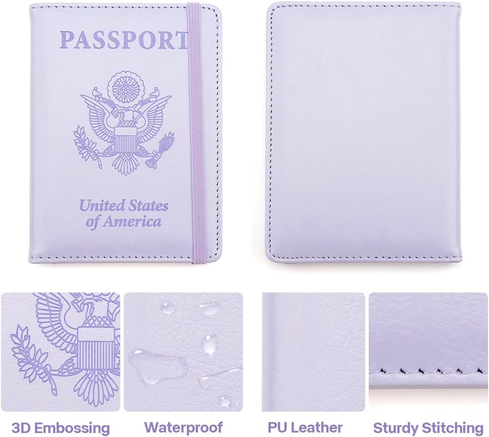 Passport Holder for Travel, Leather Passport Holder RFID Blocking Passport Cover Wallet Passport Case with Pen Holder Passport Holders for Travel Women Men Family Travels Must Haves Essentials,Purple - Image 5