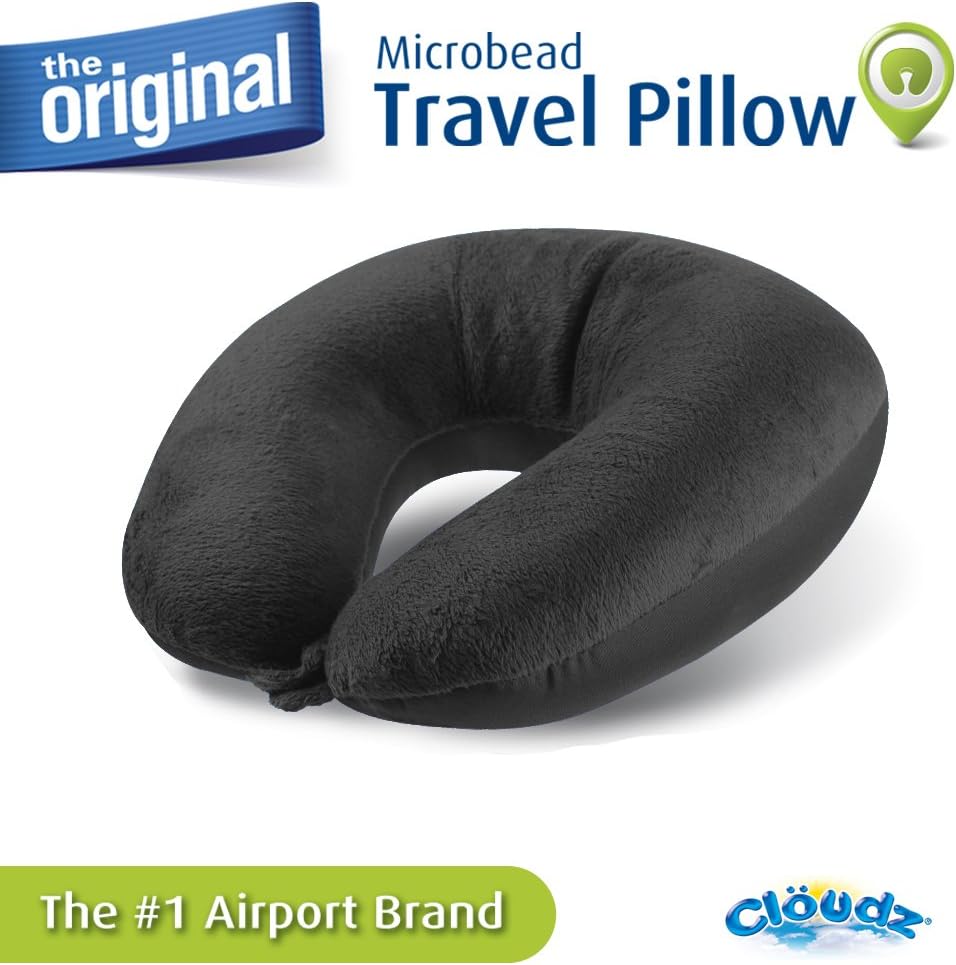 Cloudz Dual Comfort Microbead Airplane Travel Neck Pillow. Super Soft Cozy Plush Fabric on One Side, Cool Relaxing Spandex on the Other! Customize your Comfort and Support at Home or On the Go!-Black - Image 4