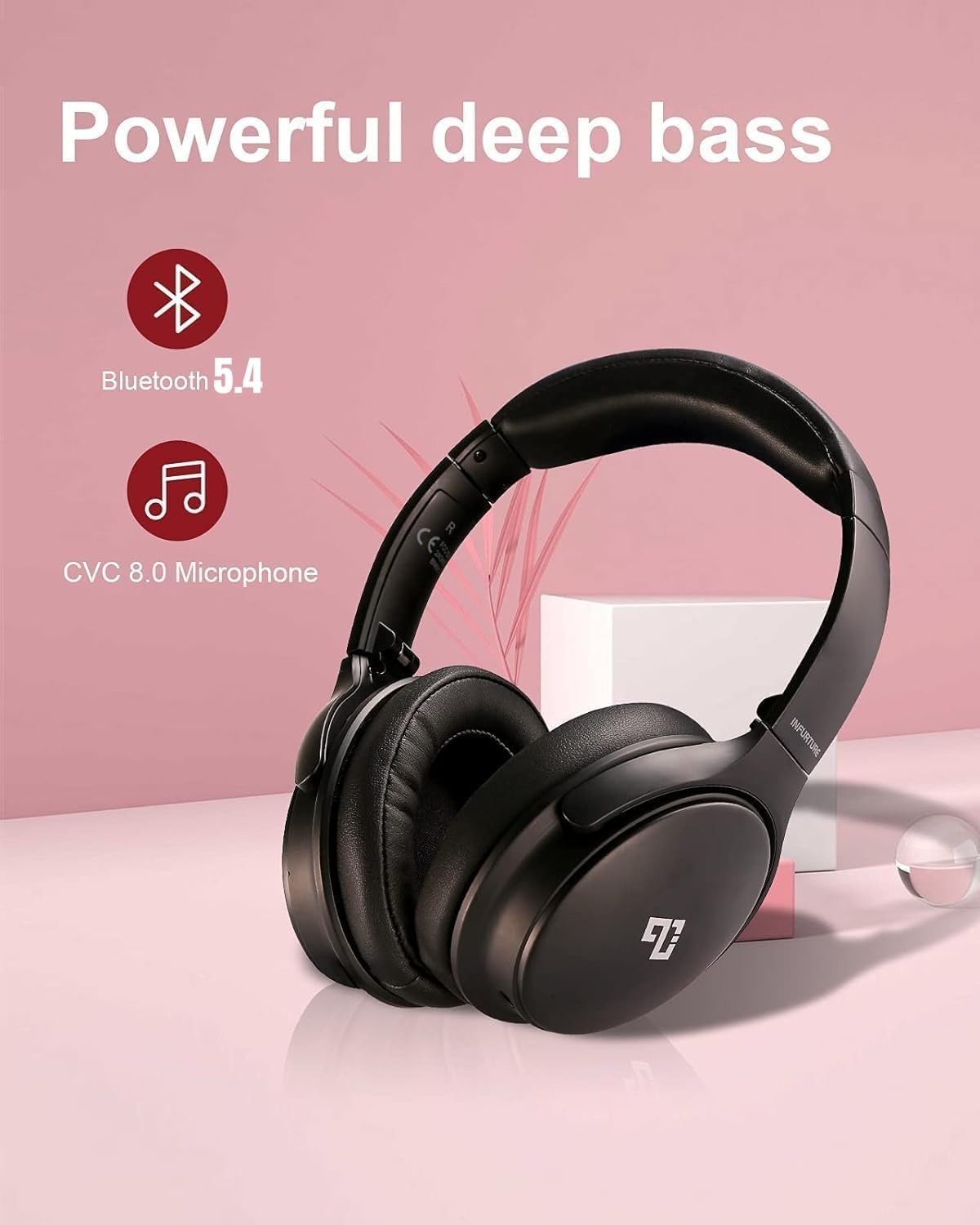 INFURTURE Over Ear Headphones Active Noise Cancelling Headphones, H1 Wireless Bluetooth Headset, Deep Bass Headset, Low Latency, 90H Playtime, Foldable Headphone for Sport Running Cool Gadgets Gift - Image 10