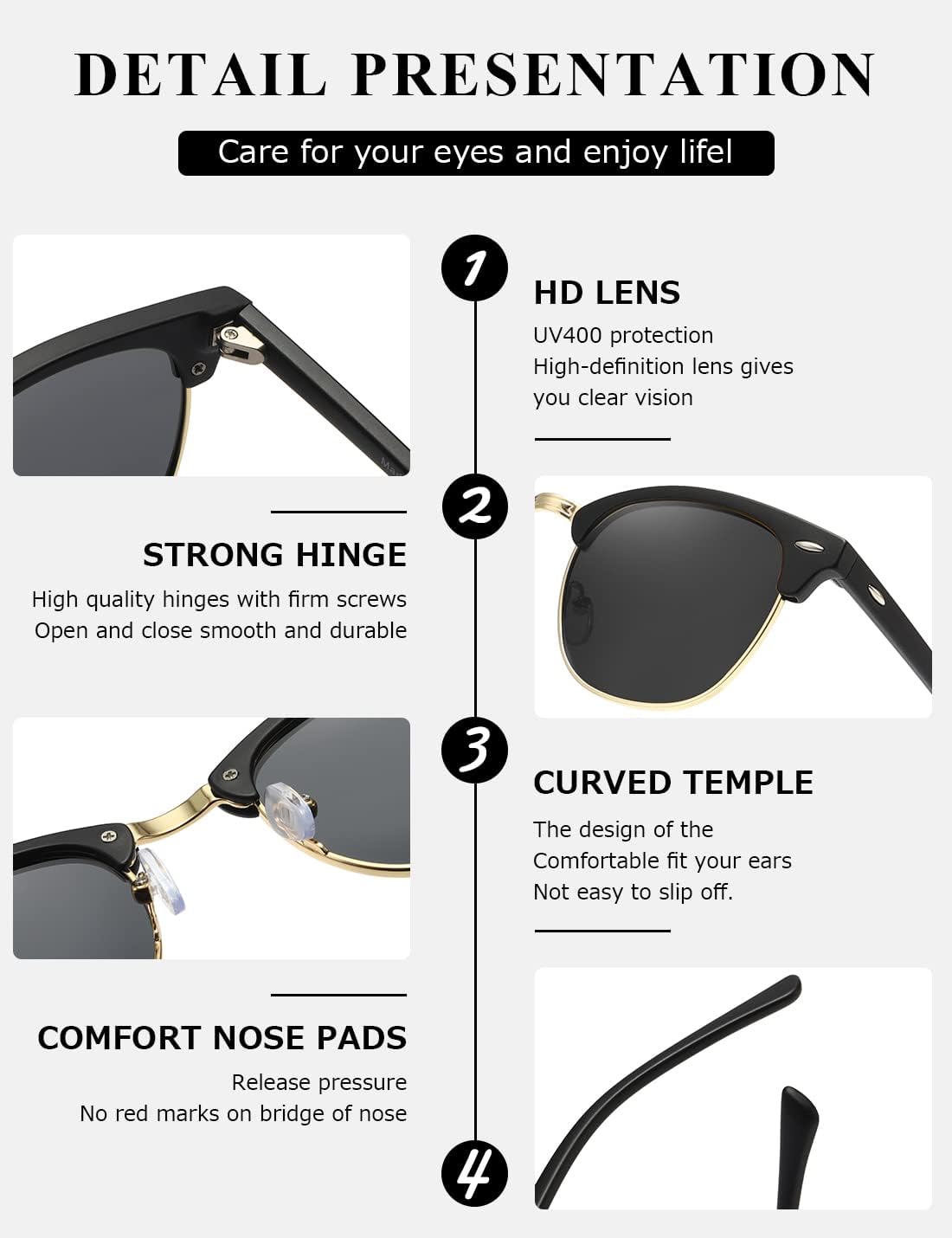 AEVOGUE Polarized Sunglasses For Women And Men Semi Rimless Frame Retro Sun Glasses AE0369 - Image 7