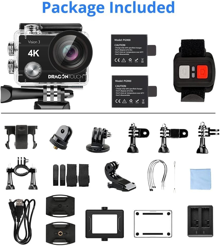 Dragon Touch Action Camera Vision 3 4K 20MP Underwater Waterproof Camera with Remote 170° Wide Angle WiFi Sports Cam with Mounting Accessories Kit - Image 9