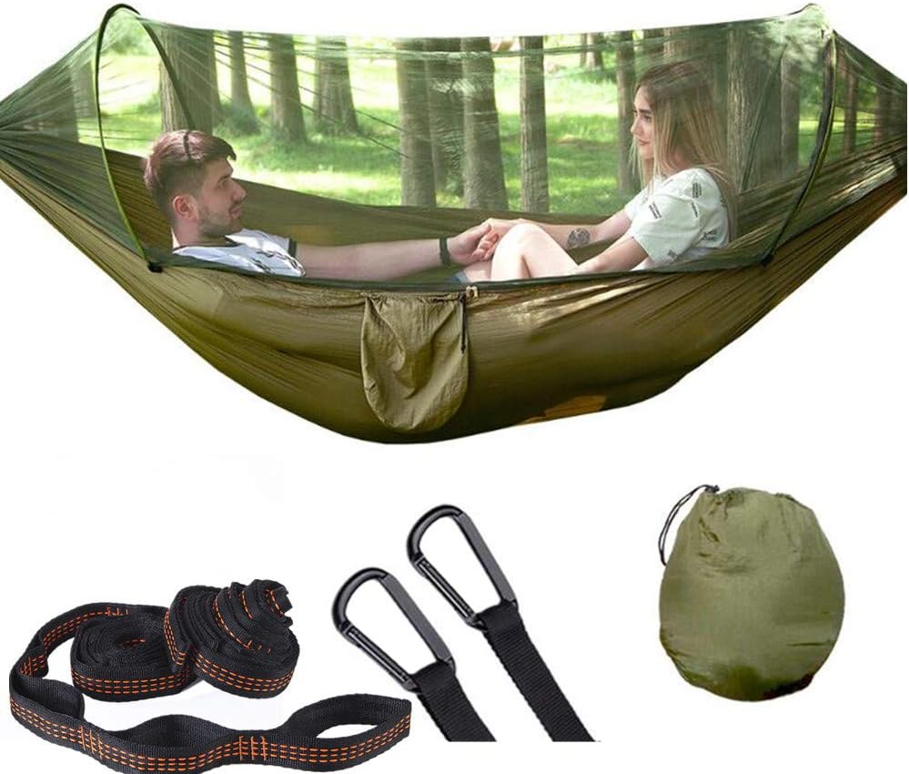 Hammocks for Outside with Mosquito Net,Camping Hammock Lightweight Portable Parachute 2 Person Outdoor Hammock for Indoor Backpacking Survival Travel Patio Army Green - Image 2