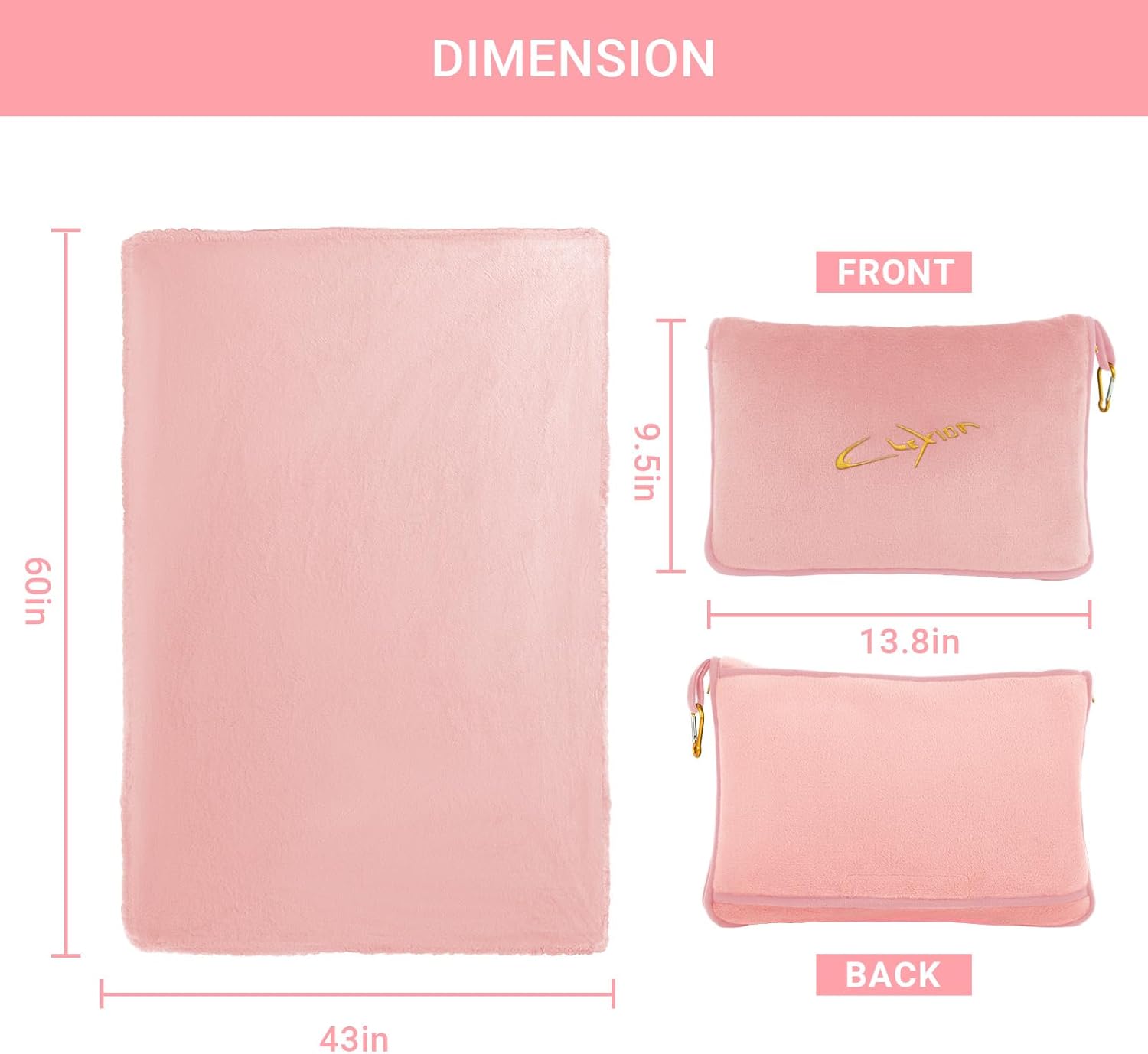 Travel Blanket & Pillow Set, 300 GSM Soft Fleece, 60x43 Inches, 3-in-1 Airplane Blanket, Travel Pillow and Blanket Set, Travel Blanket Airplane Compact with Bag, Travel Essentials, Pink - Image 9