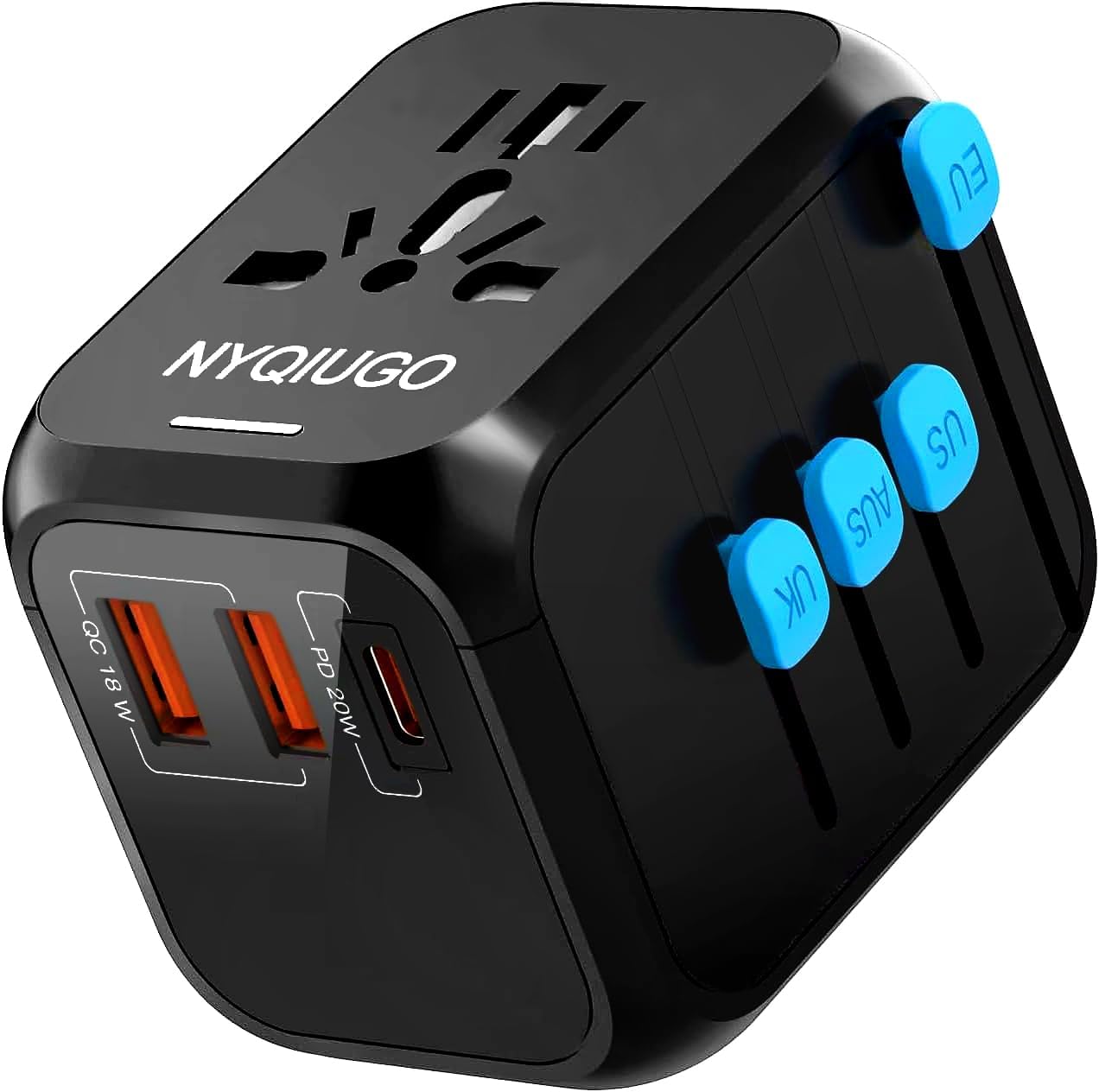 NYQIUGO Universal International Power Travel Plug Adapter with 3 USB Ports (1 USB C), Worldwide Plug Adaptor Wall Charger for USA to Europe UK France Germany Spain Ireland Australia (Type C/G/A/I) - Image 2