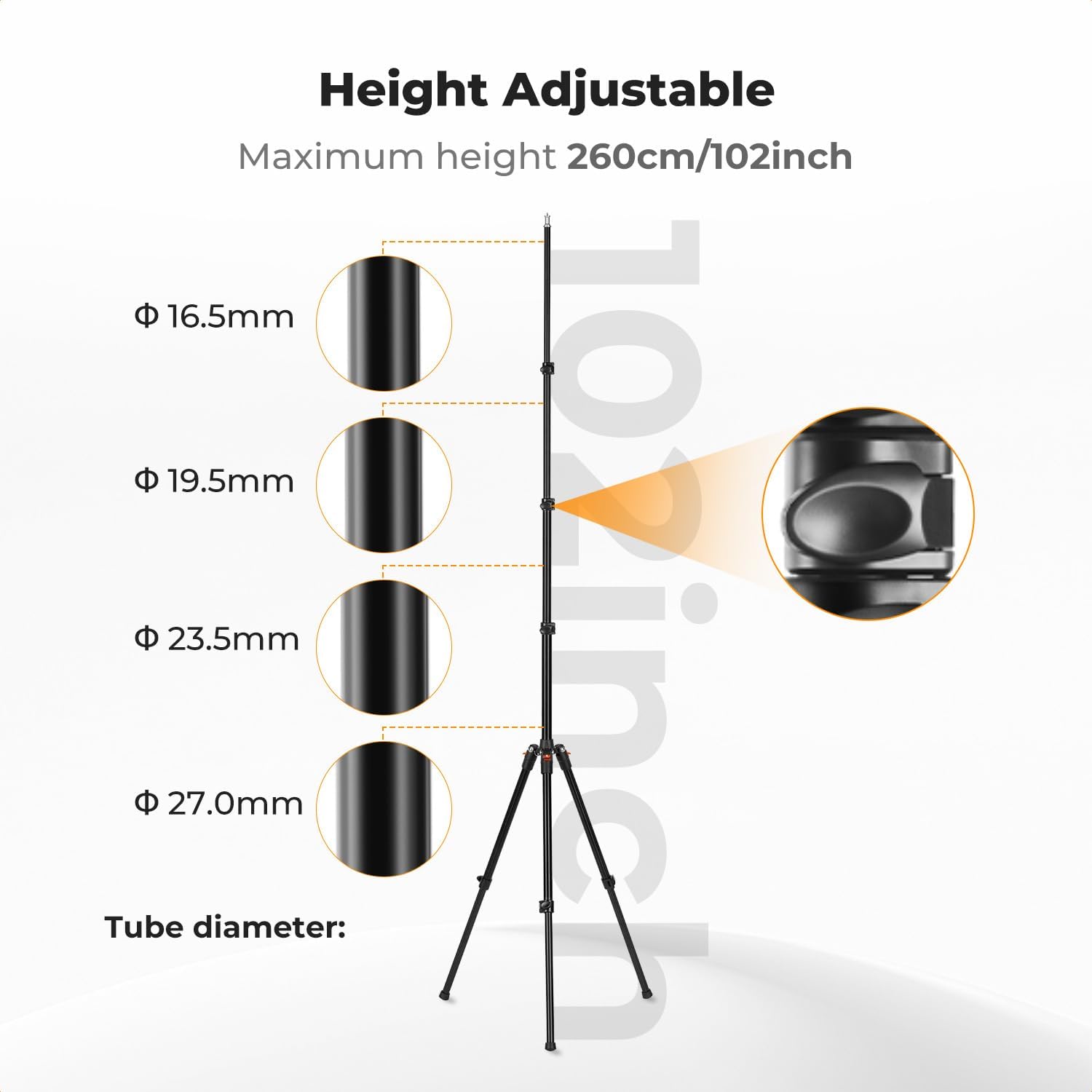 K&F CONCEPT Light Stand, 2.6m/8.5FT Aluminum Light Stand Tripod with Ball Head & Phone Tablet Holder, Portable Photography Stand for Studio Video, Ring Light, Softbox, Camera - Image 8