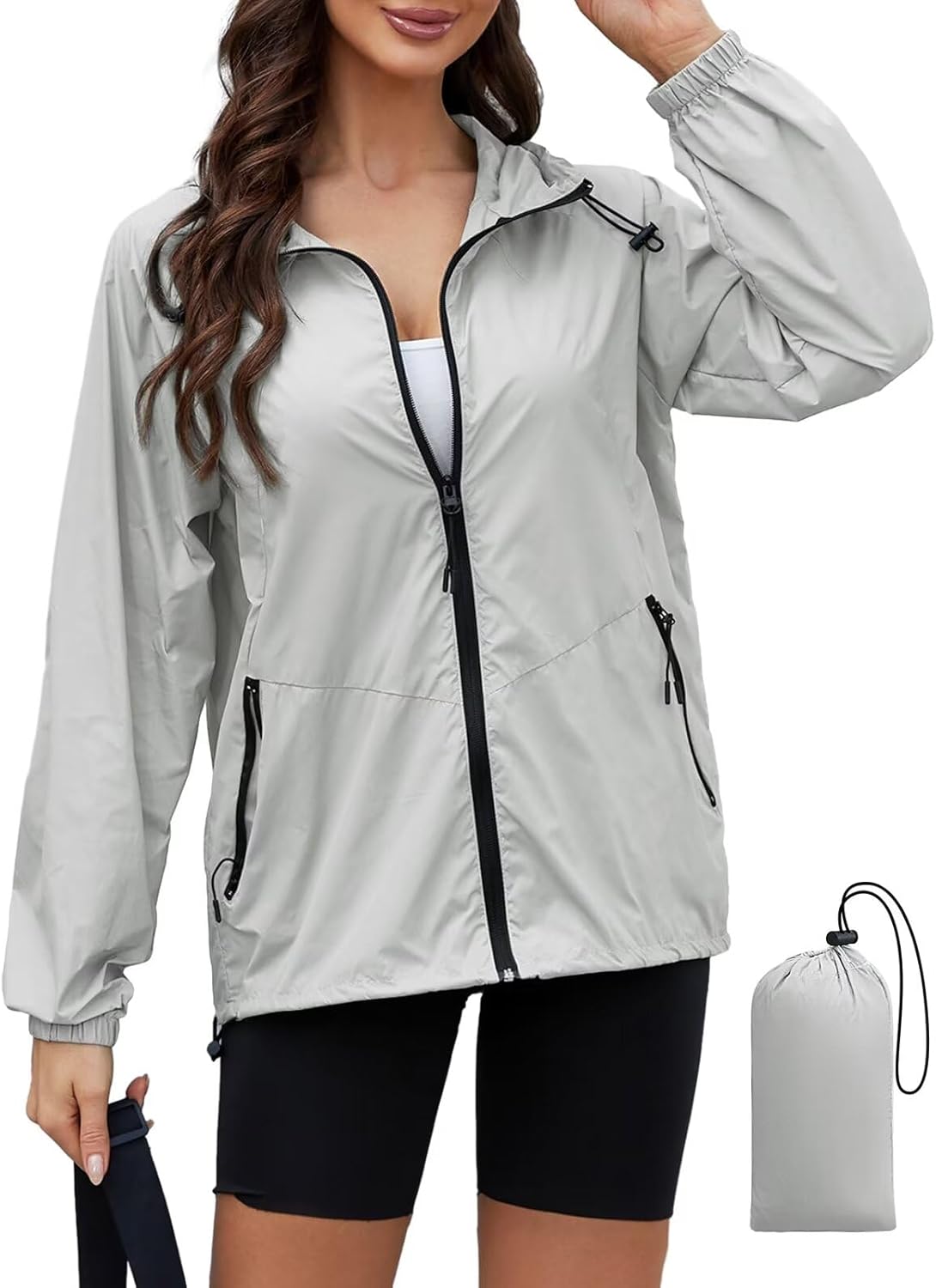 PITINAN Women's Lightweight Hooded Raincoat Waterproof Windbreaker Jacket Packable Active Outdoor Rain Jackets S-XXL - Image 2