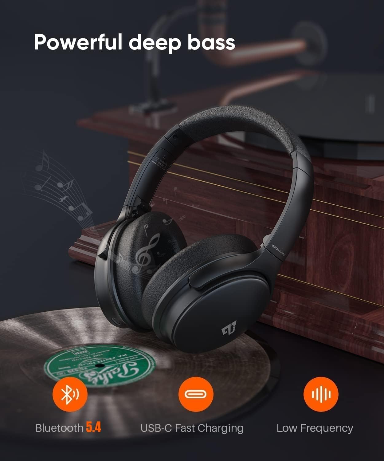 INFURTURE Over Ear Headphones Active Noise Cancelling Headphones, H1 Wireless Bluetooth Headset, Deep Bass Headset, Low Latency, 90H Playtime, Foldable Headphone for Sport Running Cool Gadgets Gift - Image 5