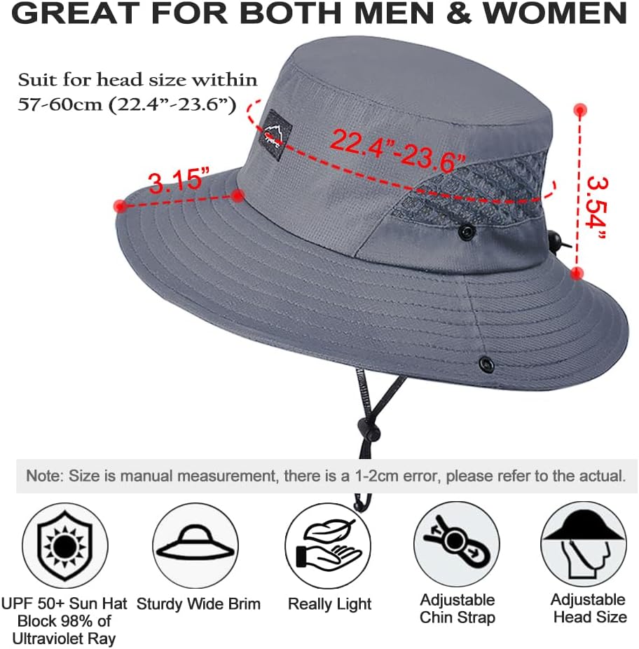 Fishing Hat, UPF50+ Wide Brim Sun Hat for Men Women, UV Protection Hiking Beach Bucket Hats Summer Safari Hat - Image 3