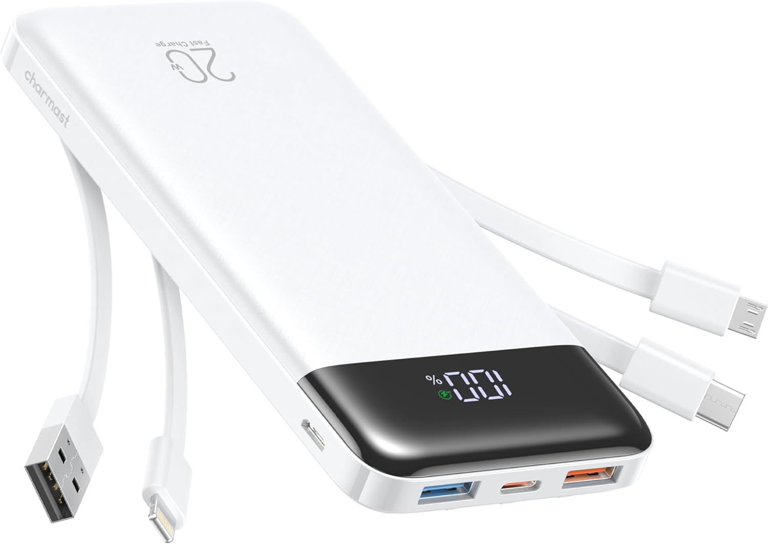charmast 20000mAh Portable Charger with Built in Cables, 22.5W Travel Power Bank Fast Charging, USB C Cell Phone Battery Pack for iPhone 16/15/14/13/12/11 Series, iPad, Samsung, Android, Tablet - Image 2