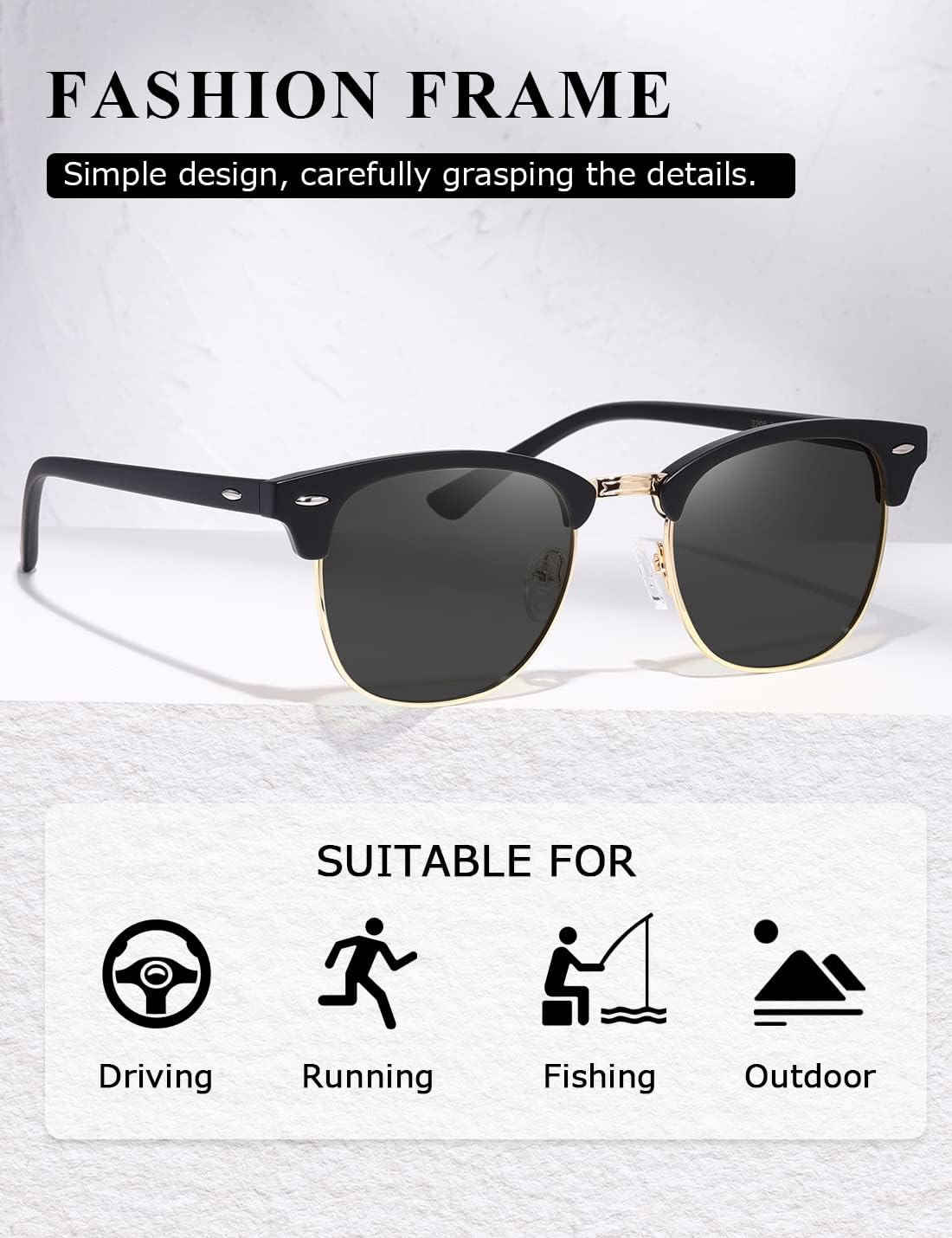 AEVOGUE Polarized Sunglasses For Women And Men Semi Rimless Frame Retro Sun Glasses AE0369 - Image 4