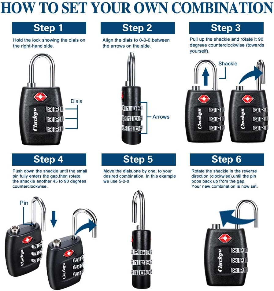 TSA Luggage Locks (4Pack) - 3 Digit Combination Padlocks - Approved Travel Lock for Suitcases & Baggage (Black) - Image 3