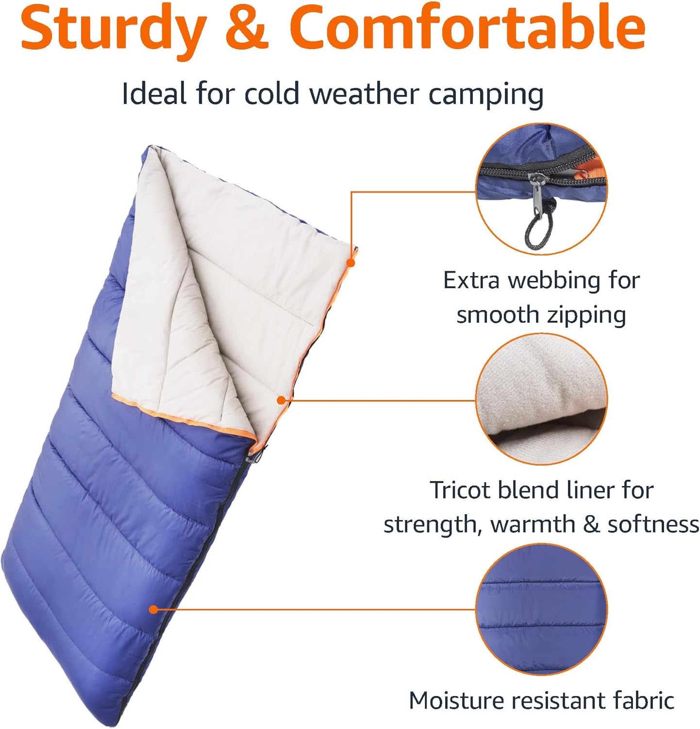 Amazon Basics 30°F Cool Weather Sleeping Bag, 75 Inches x 33 Inches, Blue - Image 3