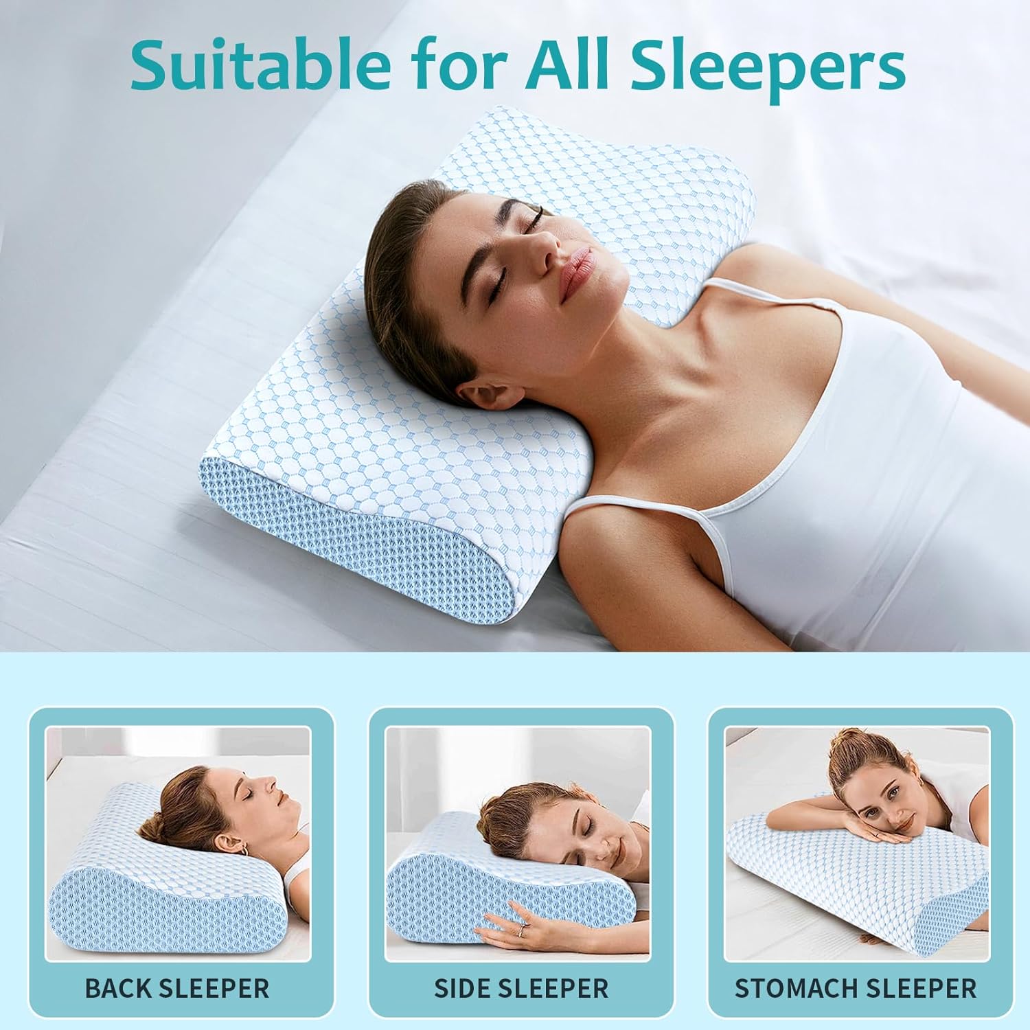 Neck Pillow Memory Foam Pillows - Cooling Neck Support Pillow for Pain Relief, Ergonomic Cervical Pillow for Sleeping, Orthopedic Contour Bed Pillow for Side, Back & Stomach Sleepers - Image 4