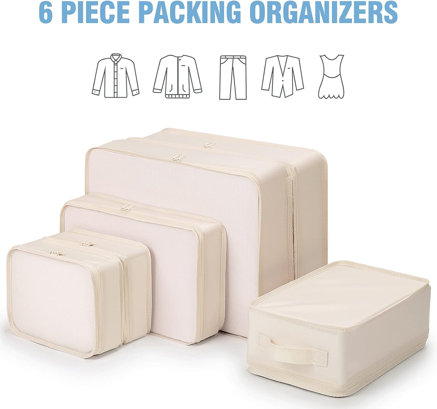Mossio 6 Set Packing Cubes with Shoe Bag - Lightweight Travel Luggage Suitcase Organizers - Image 5