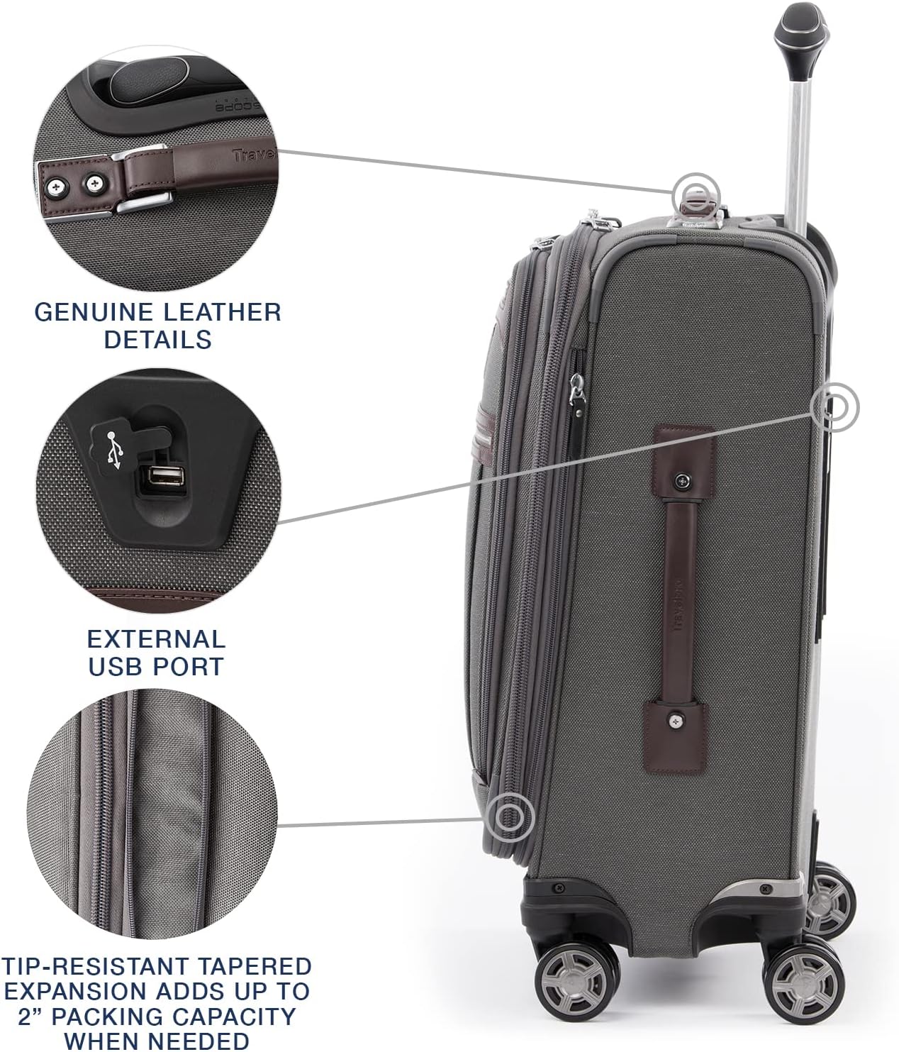 Travelpro Platinum Elite Softside Expandable Carry on Luggage, 8 Wheel Spinner Suitcase, USB Port, Suiter, Men and Women, Vintage Grey, Carry On 21-Inch - Image 5