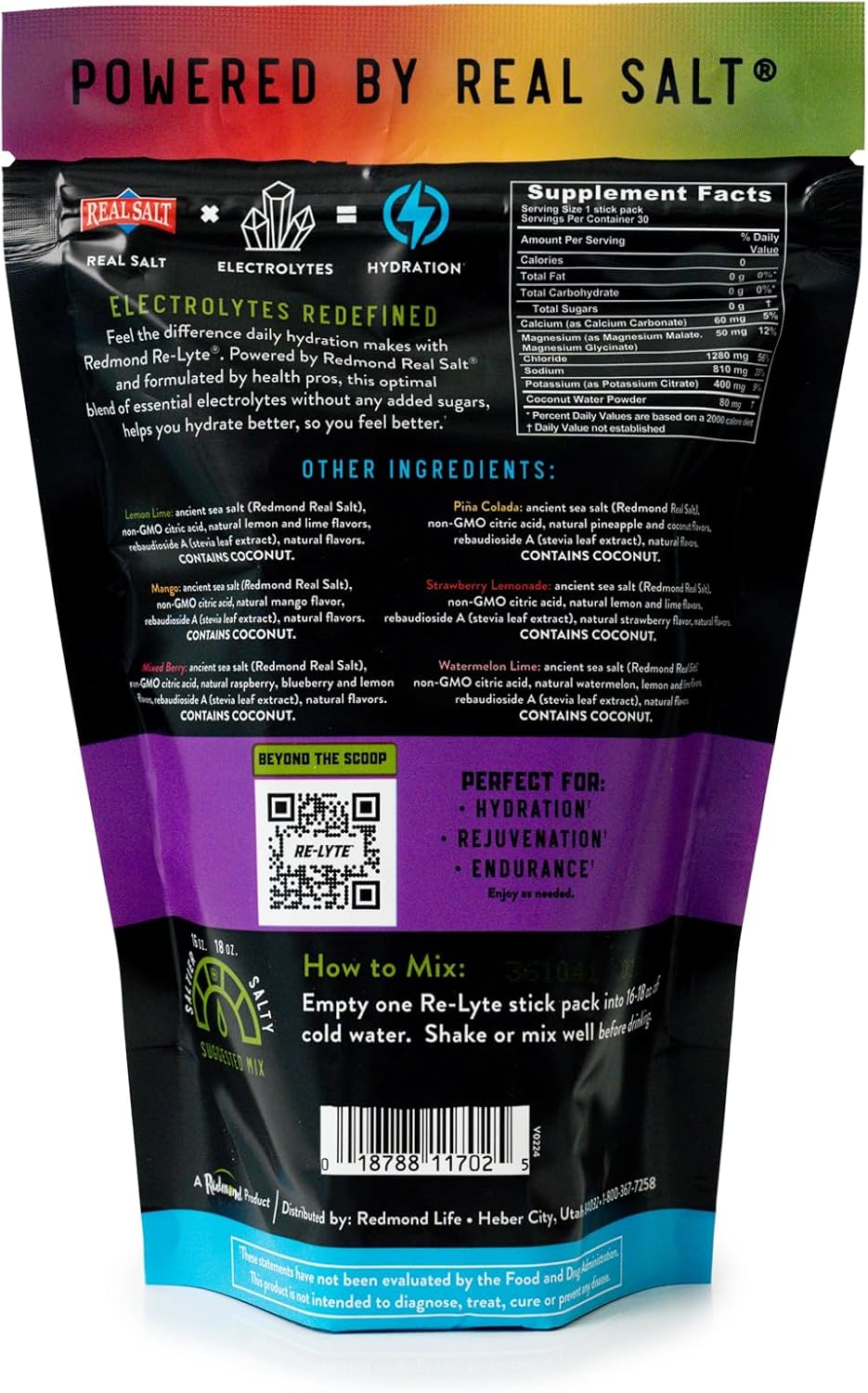 REDMOND Re-Lyte Hydration Electrolyte Powder Mix, Variety Pack, 30 Stick Packs - Image 3