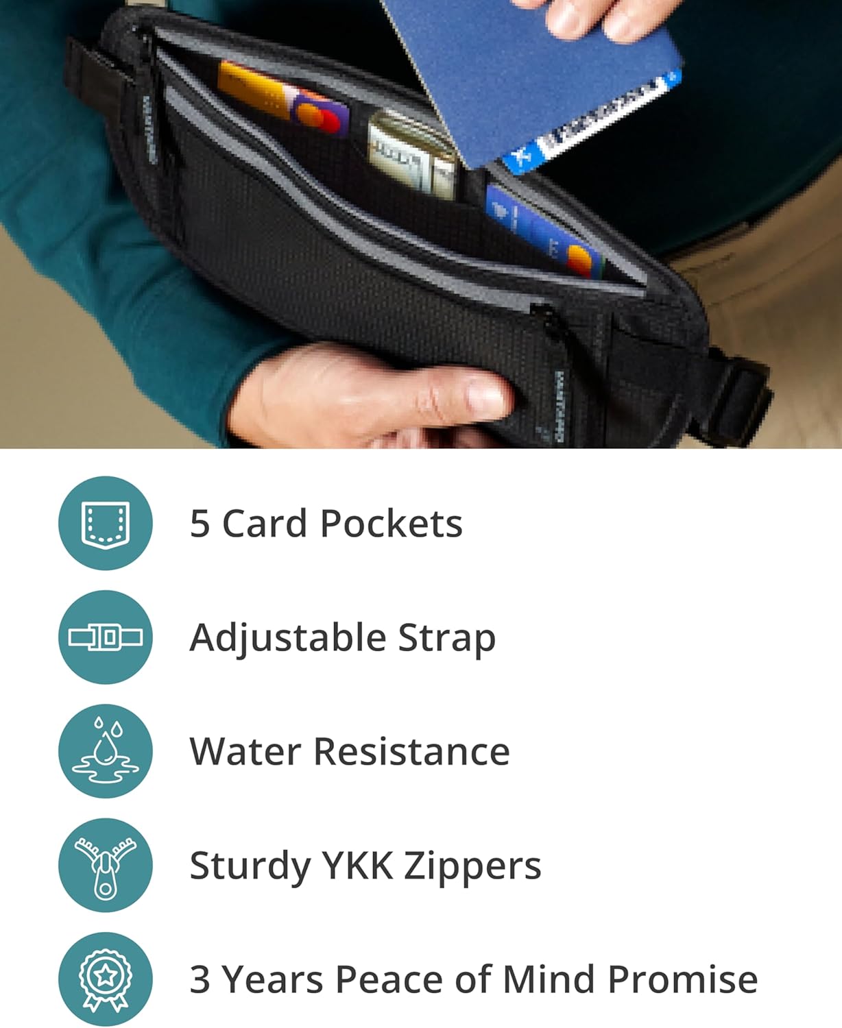 Vantamo Money Belt with RFID For Men & Women, Hidden Passport Holder for Travel, 2 Compartment Travel Fanny Pack for Women Anti Theft - Image 5