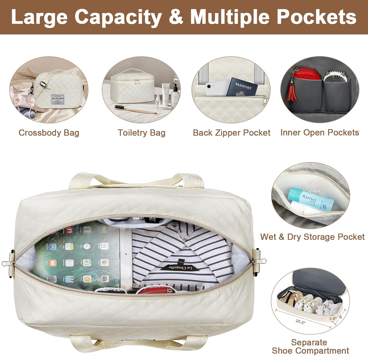 Luggage Sets for Women Men 4 Piece - Carry on Hardside Suitcase 20inch with USB Port, 360° Spinner Wheels, Duffel Bag, Cup Holder, Lightweight Luggage Set for Travel Vacation - Image 5