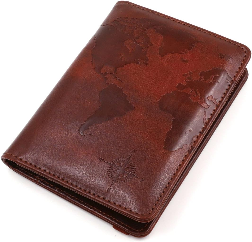 kandouren RFID Blocking Passport Holder Cover Case,Travel Luggage Passport Wallet Made with Brown Map Crazy Horse PU Leather for Men & Women - Image 6