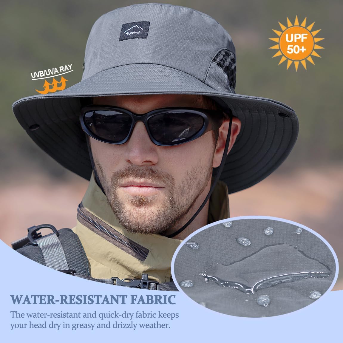 Fishing Hat, UPF50+ Wide Brim Sun Hat for Men Women, UV Protection Hiking Beach Bucket Hats Summer Safari Hat - Image 4