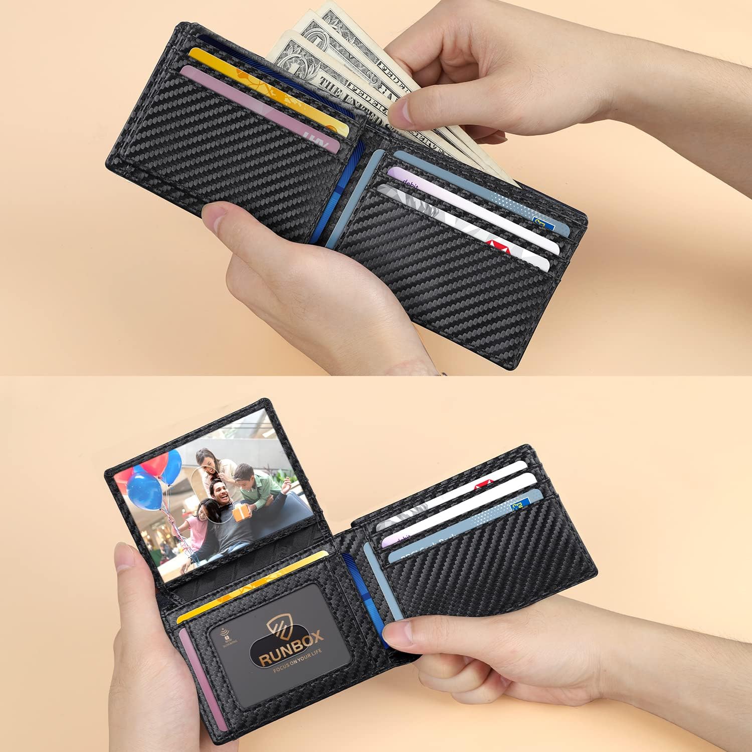 RUNBOX Wallet for Men Slim Rfid Leather 2 ID Window With Gift Box - Image 5