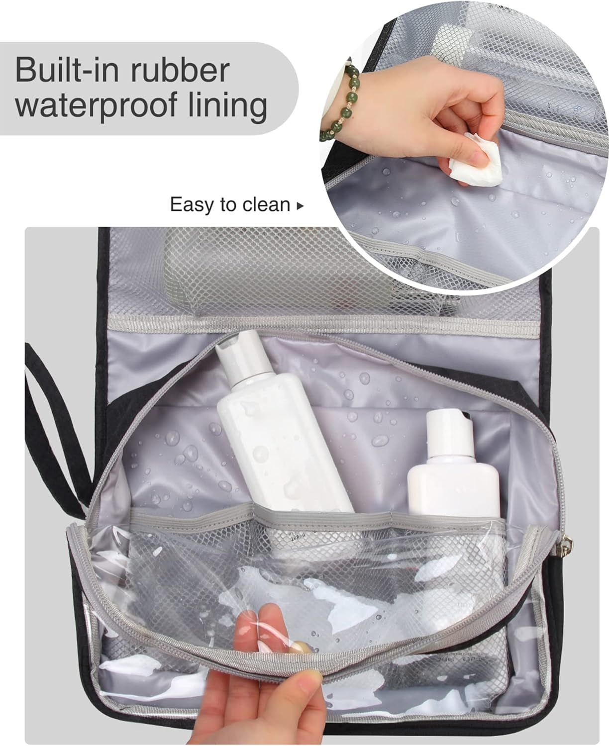 Relavel Travel Hanging Toiletry Bag for Men Women Travel Kit Shaving Bag Waterproof Large Makeup Bag Wash Bag Makeup Organizer Cosmetic Case for Bathroom Shower Black - Image 9