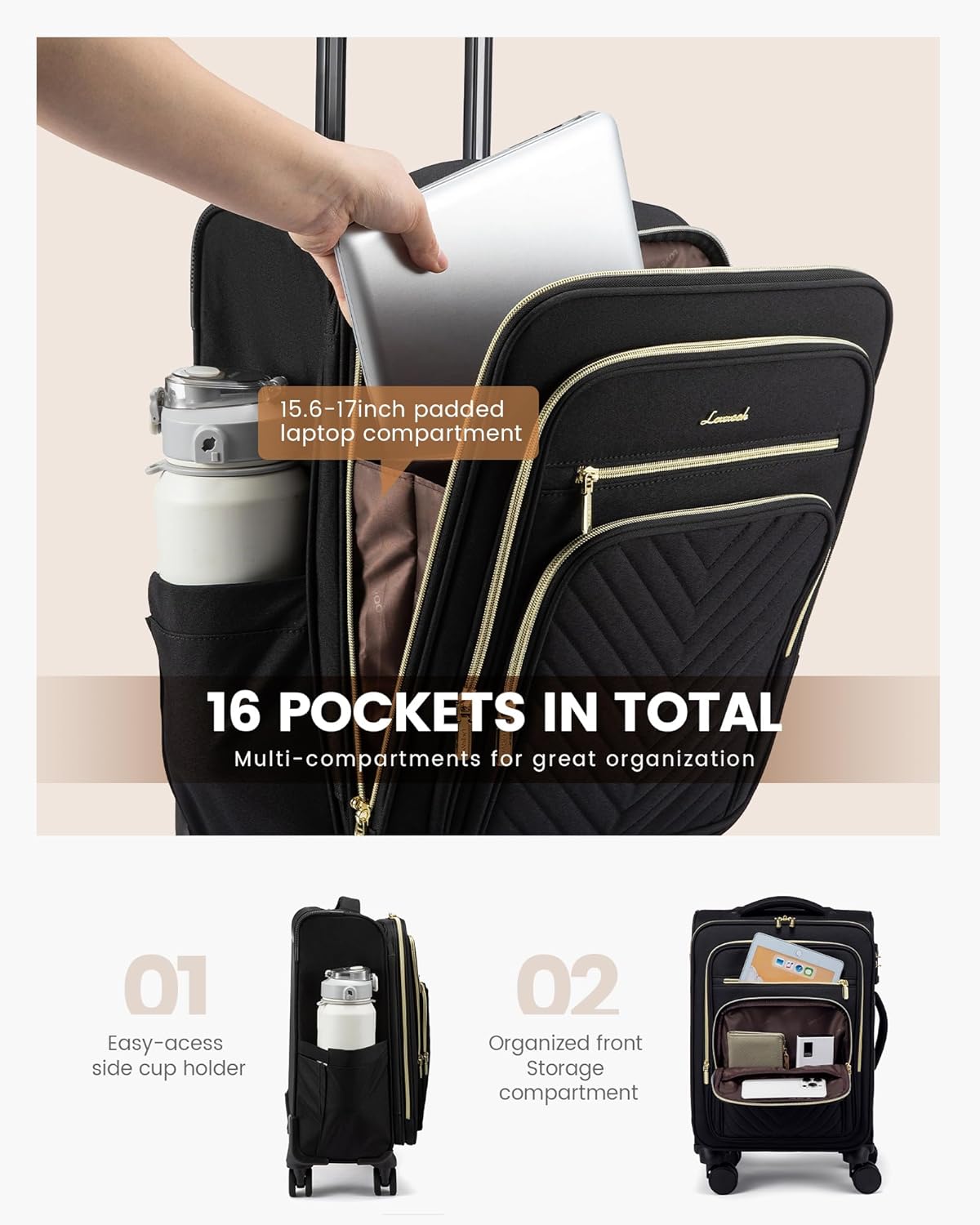 LOVEVOOK Carry On Luggage 22x14x9 Airline Approved,20 Inch Carry On Suitcases with Wheels,Softside Rolling Suitcase with TSA Lock for Women Men,Lightweight Travel luggage - Image 4