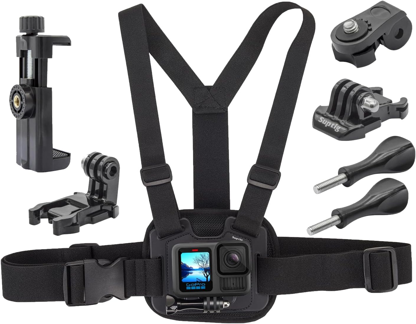 Suptig Dual Chest Mount, Adjustable Phone Chest Strap, Breathable Material for Gopro Hero 13 Hero 12 Hero 11 Hero 10 Hero 9 Hero 8/7/6/5/4/3, AKASO, DJI osmo More Action Cameras - Image 2