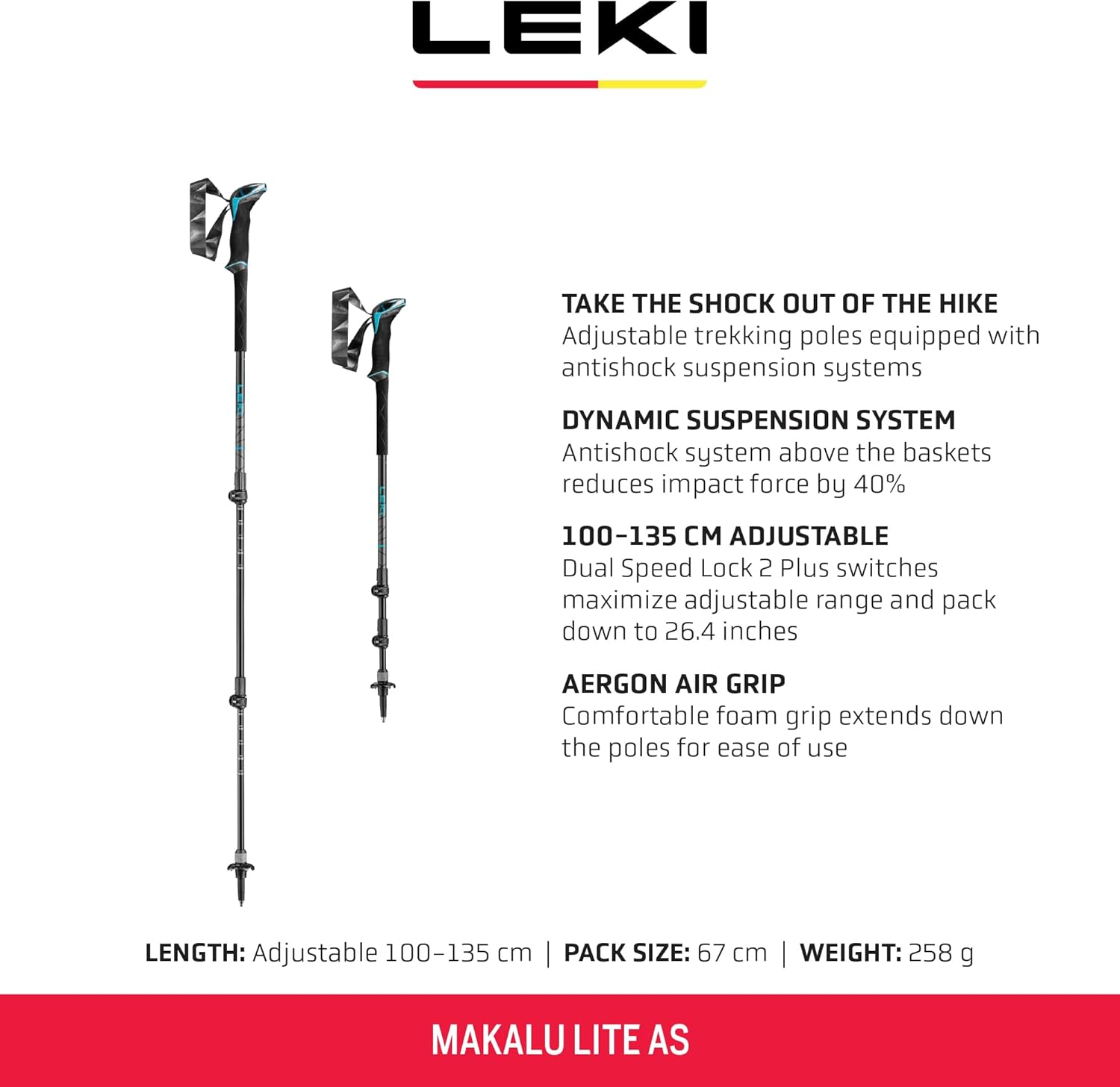 LEKI Makalu Lite AS Trekking Poles - Aluminum Collapsible Lightweight Walking Poles for Hiking - Image 3