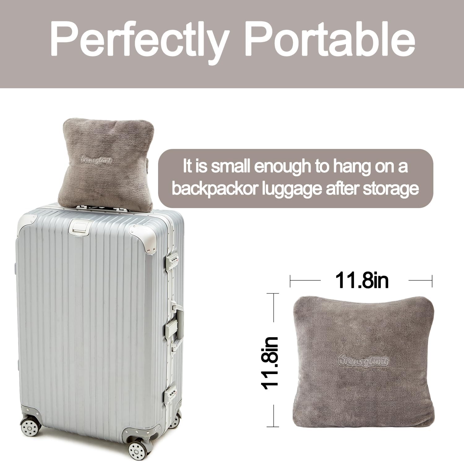 Travel Blanket Pillow, Premium 2 in 1 Flannel Airplane Blanket Compact for Travel,Office, Home,Travel Essentials Accessories for Plane and Car,Compact Office Blanket (Gray) - Image 6
