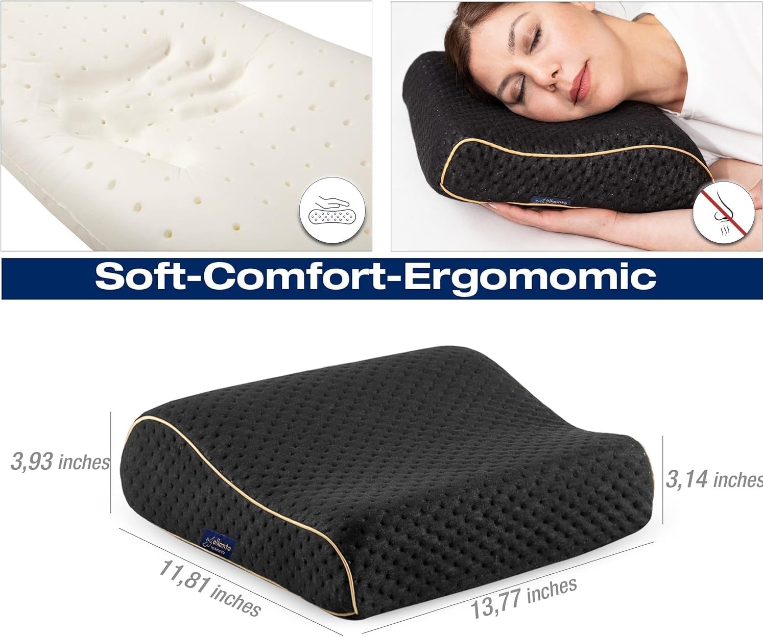 alkamto Travel & Camping Comfortable Memory Foam Pillow – Easy to Carry Portable Bag – Temperature Regulating Pillow Case (Black Contour + Extra Cover) - Image 3