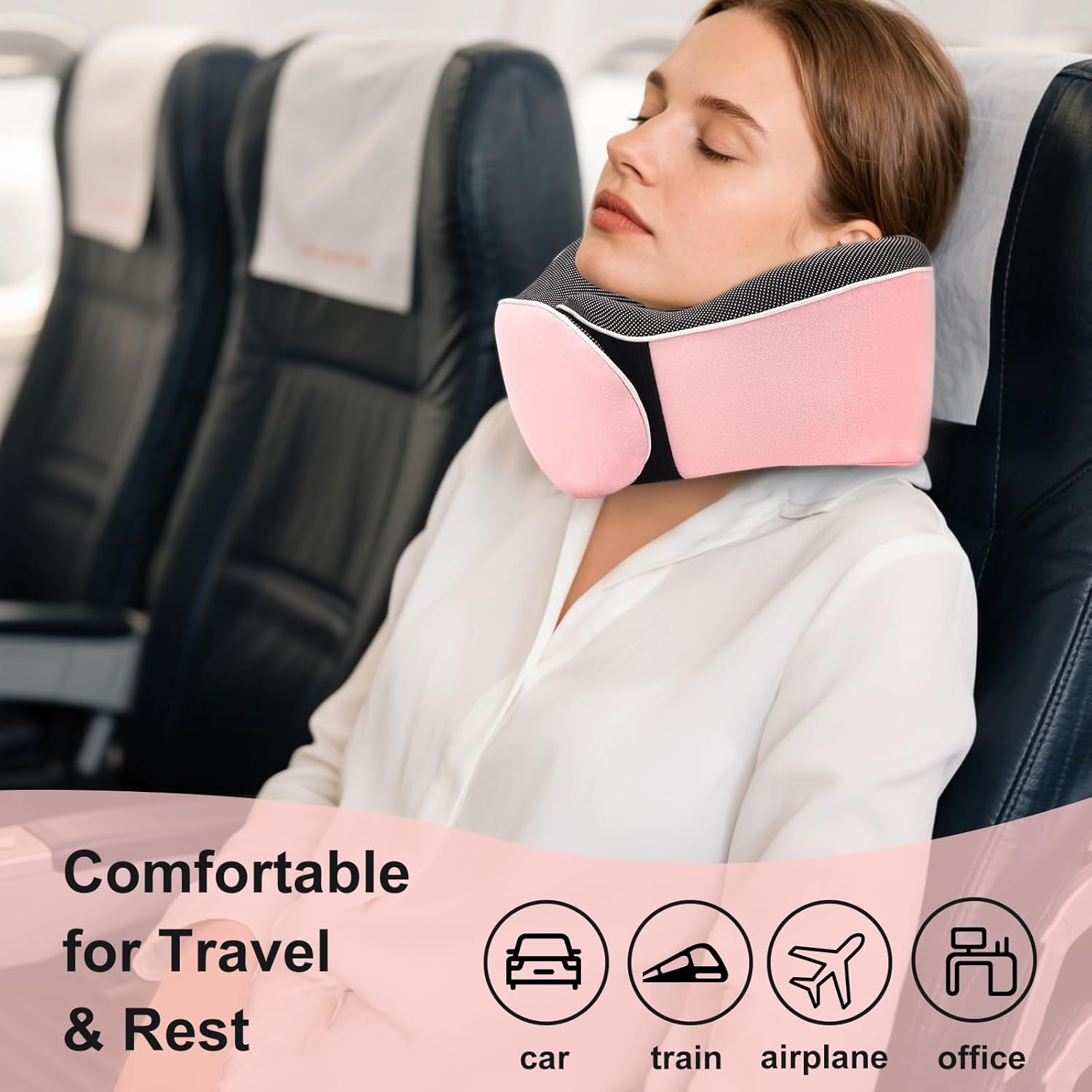 Travel Pillow,Neck Pillow Memory Foam 360 Degree Support Pillows,Travel Neck Pillow Comes with Eye Masks,Earplugs,Ideal Accessory for Airplanes Offices and Cars (Pink) - Image 4