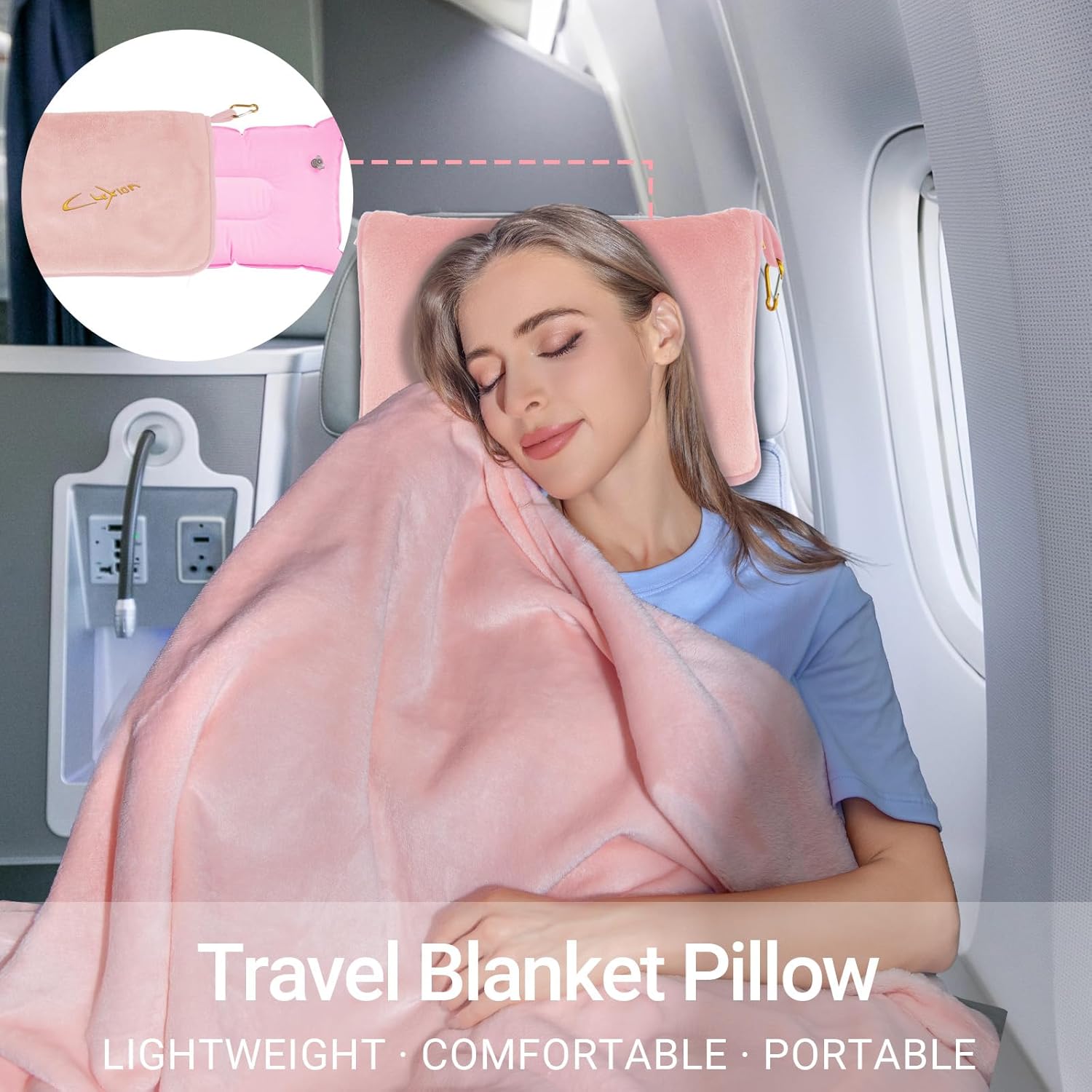 Travel Blanket & Pillow Set, 300 GSM Soft Fleece, 60x43 Inches, 3-in-1 Airplane Blanket, Travel Pillow and Blanket Set, Travel Blanket Airplane Compact with Bag, Travel Essentials, Pink - Image 7