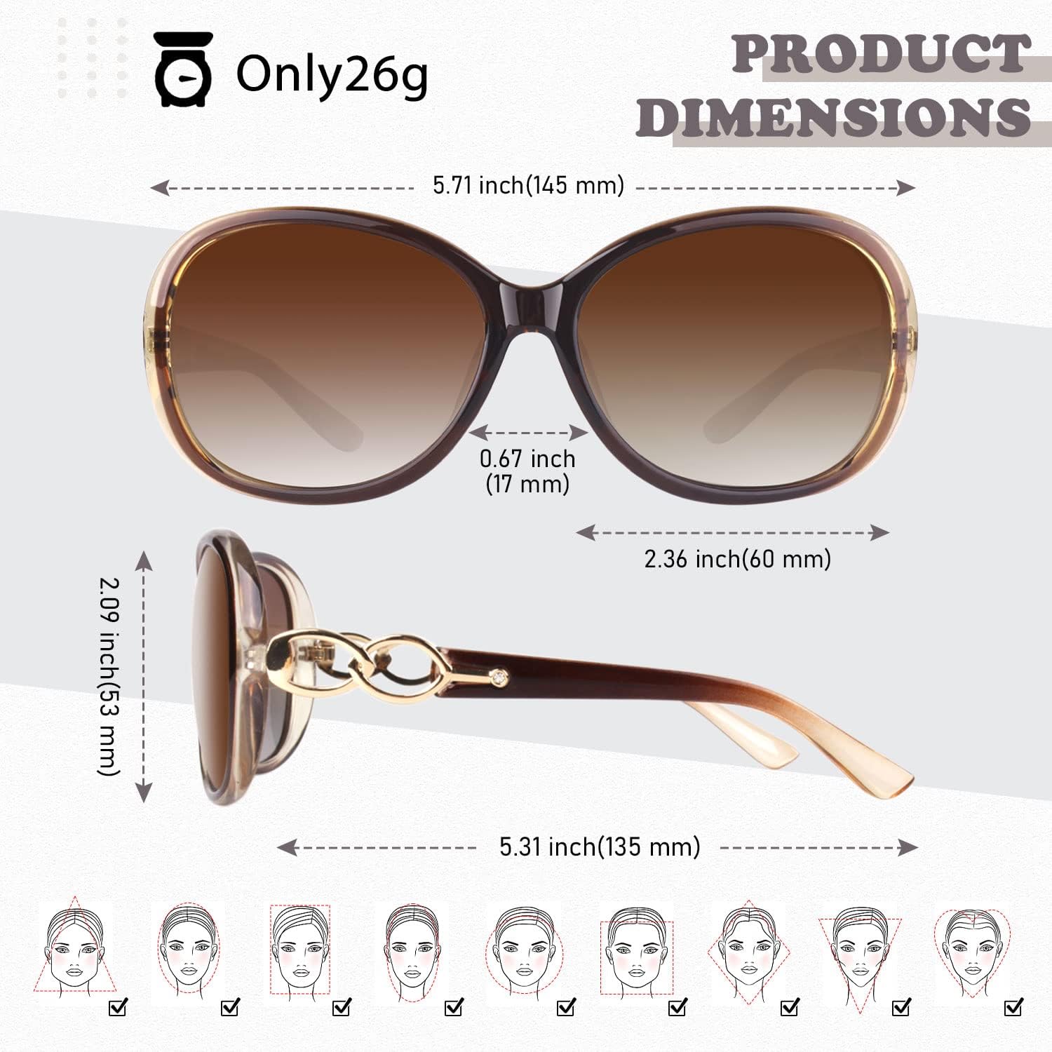 Sunier Sunglasses Womens Polarized Trendy Oversized Sun Glasses Fashion Ladies Shades 100% UV400 Protection S85 - Image 6