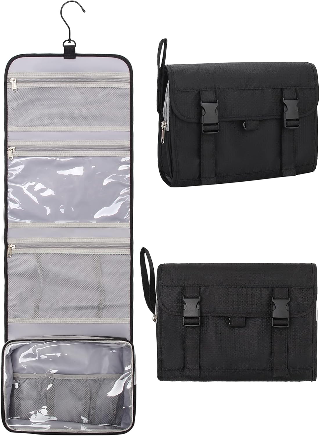 Relavel Travel Hanging Toiletry Bag for Men Women Travel Kit Shaving Bag Waterproof Large Makeup Bag Wash Bag Makeup Organizer Cosmetic Case for Bathroom Shower Black - Image 2