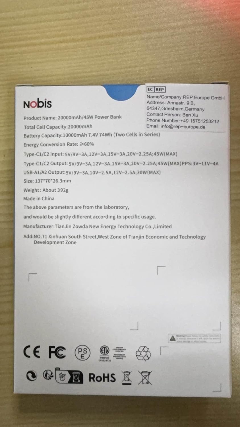 NOBIS Portable Charger, 20000mAh Power Bank, 45W Power Bank Fast Charging, Battery Pack with C to C Cable, Battery Bank with Digital Display for Phone Android Laptop etc (Pink) - Image 11